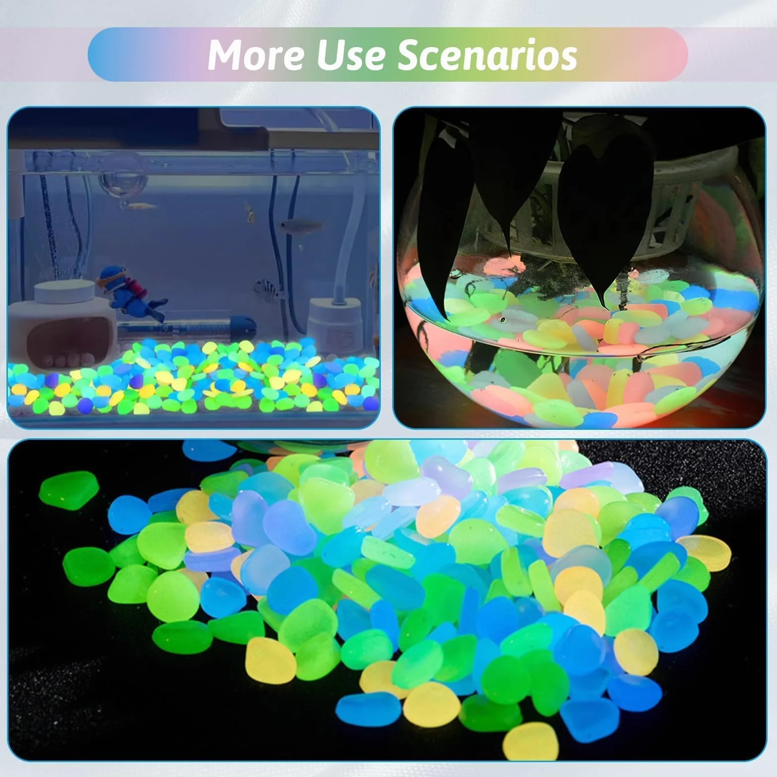 Piedras Luminosas 300 Piezas, Guijarros Decorativos Fluorescentes para Jardin Acuario Macetas