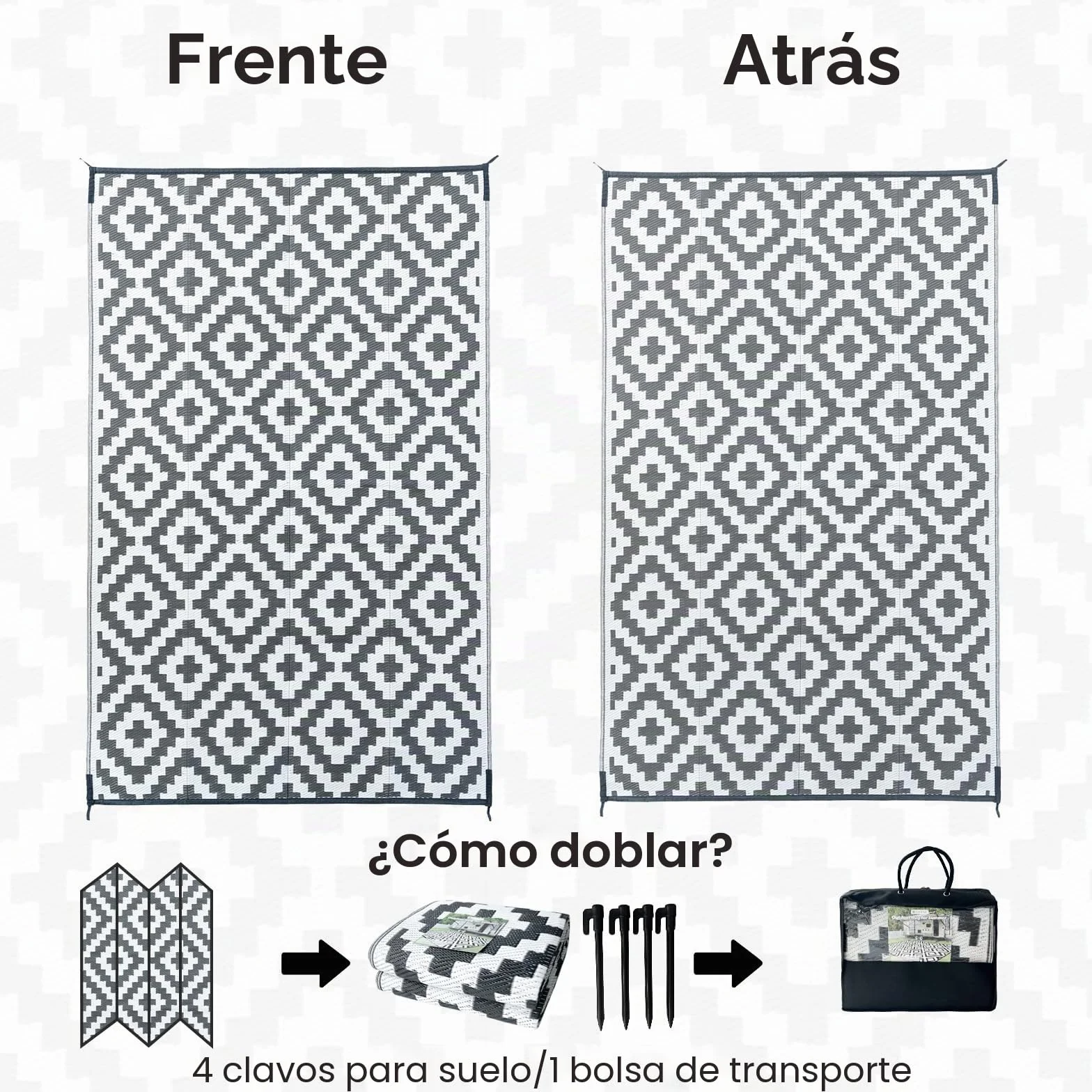 CHOSHOME Alfombra de jardín impermeable 120 x 180 cm resistente UV plástico reciclado exterior interior