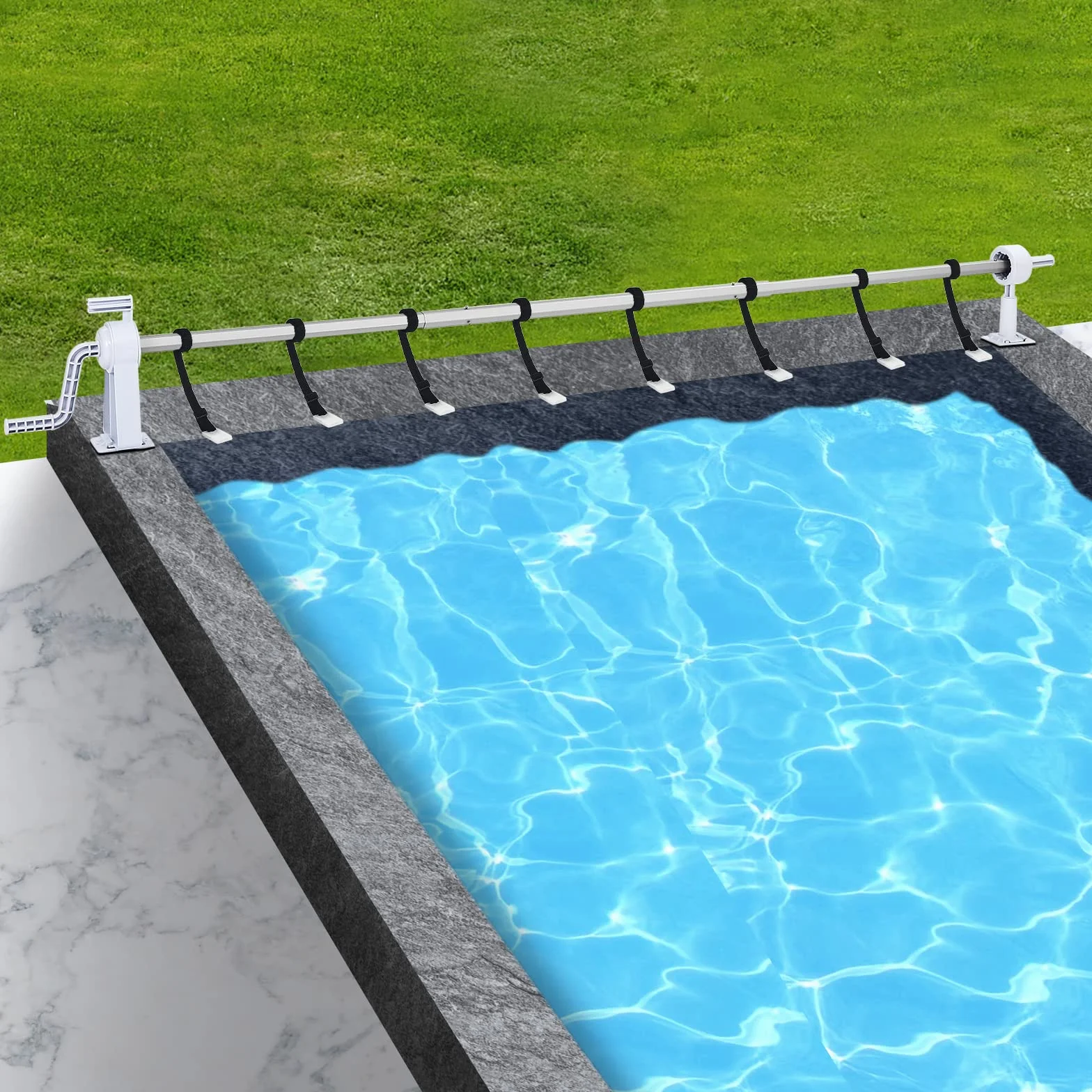 Enrollador de piscina Premium, sistema de enrollado para cubierta solar con cintas