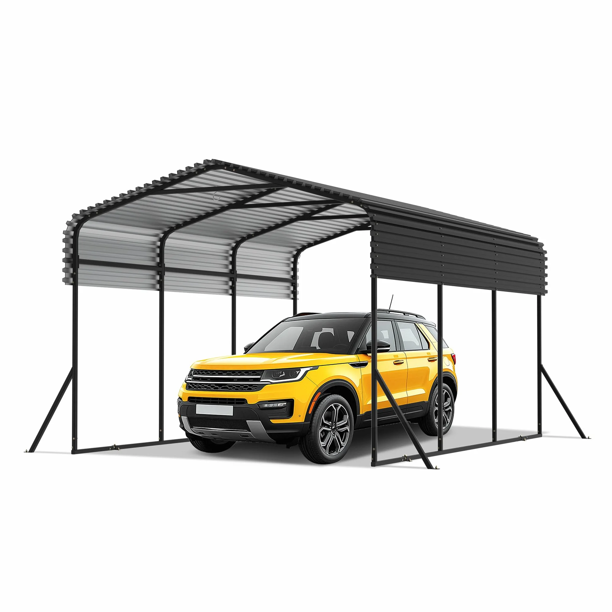 FIVMEN Carport Metal 300 x 450 cm Dosel para Coche Techo Puntiagudo Chapa Trapezoidal Resistente Intemperie