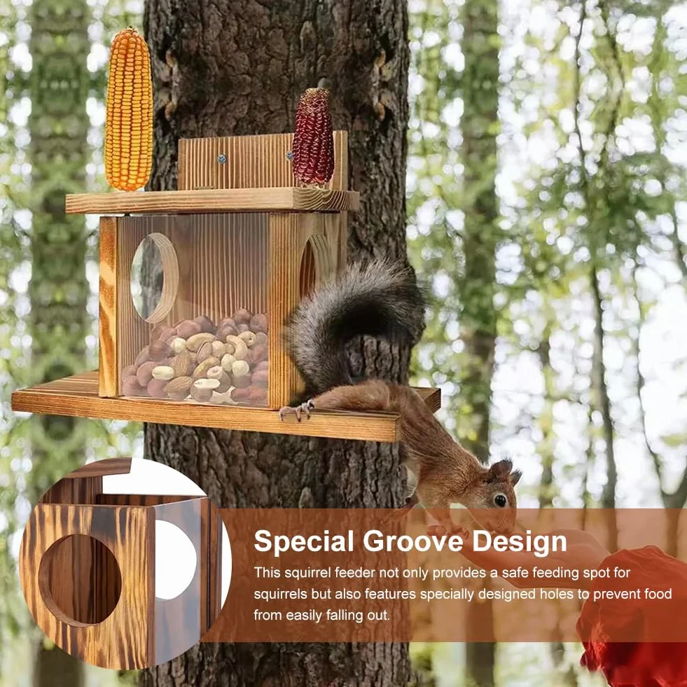 Comedero para Ardillas de Madera Colgable para Jardín Exterior