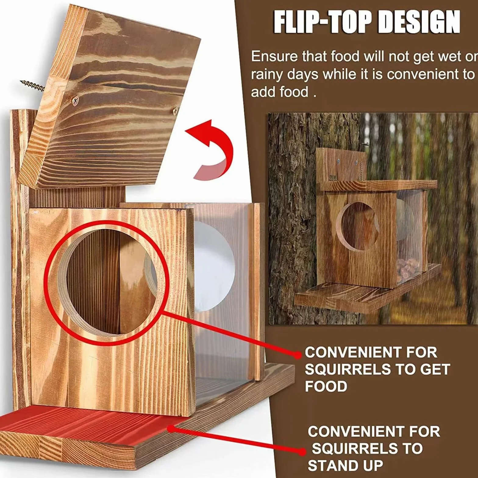Comedero para ardillas con soporte para maíz, alimentador de vida silvestre, decoración de jardín, marrón claro