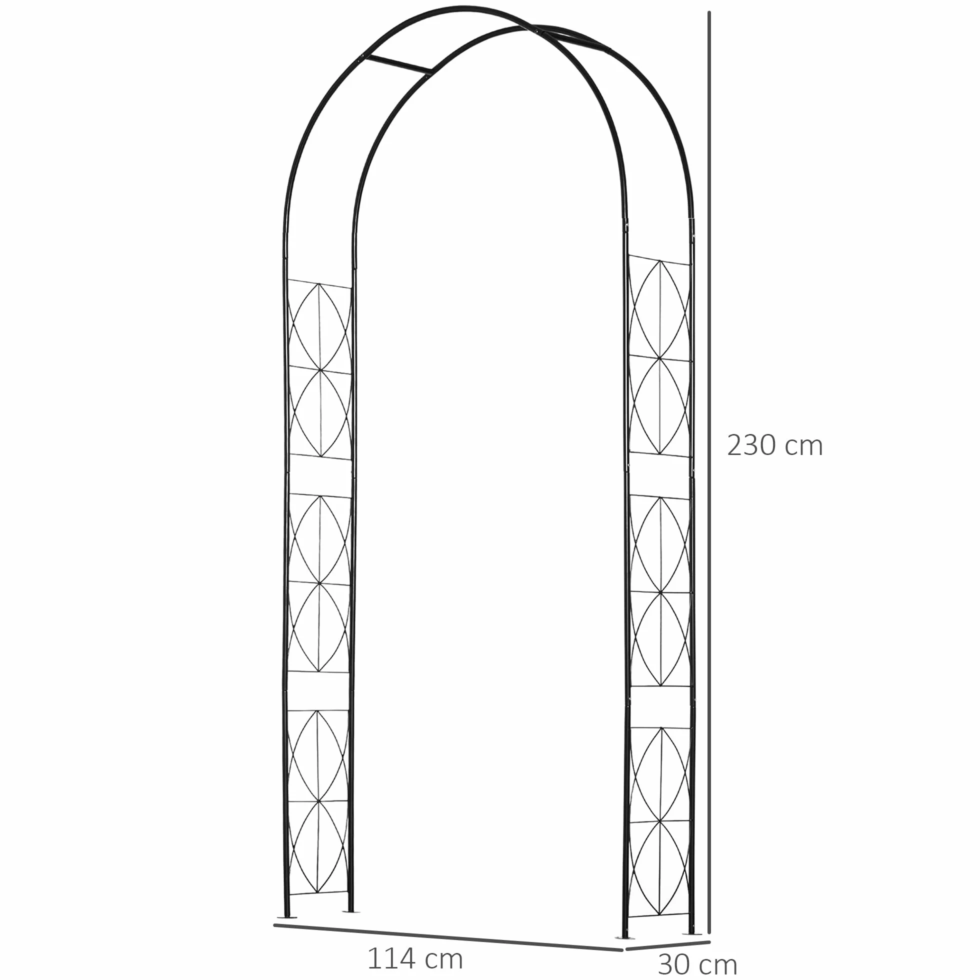 Outsunny Arco de Jardín de Metal Arco de Rosas Arco de Boda Diseño Enrejado para Plantas Trepadoras para Decoración Patio Terraza 114x30x230 cm Negro
