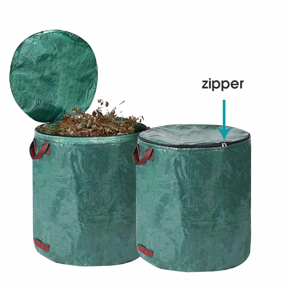 Bolsa de basura grande de 80 x 80 cm con tapa, contenedor duradero para desechos de patio, hojas, malas hierbas y hierba, cubo de almacenamiento de basura de jardín resistente para una fácil recogida