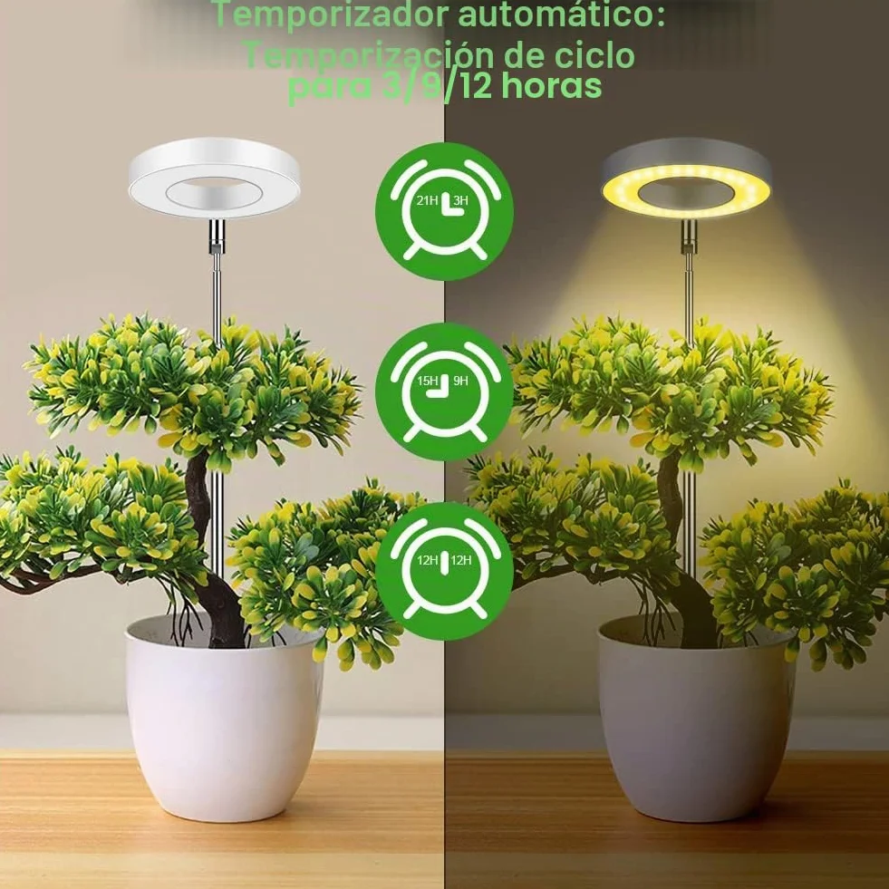Ainiv Lámpara de Plantas LED, 48 LED Luz de Crecimiento Espectro Completo, Temporizador Automático 3H/9H/12H, Brillo Ajustable