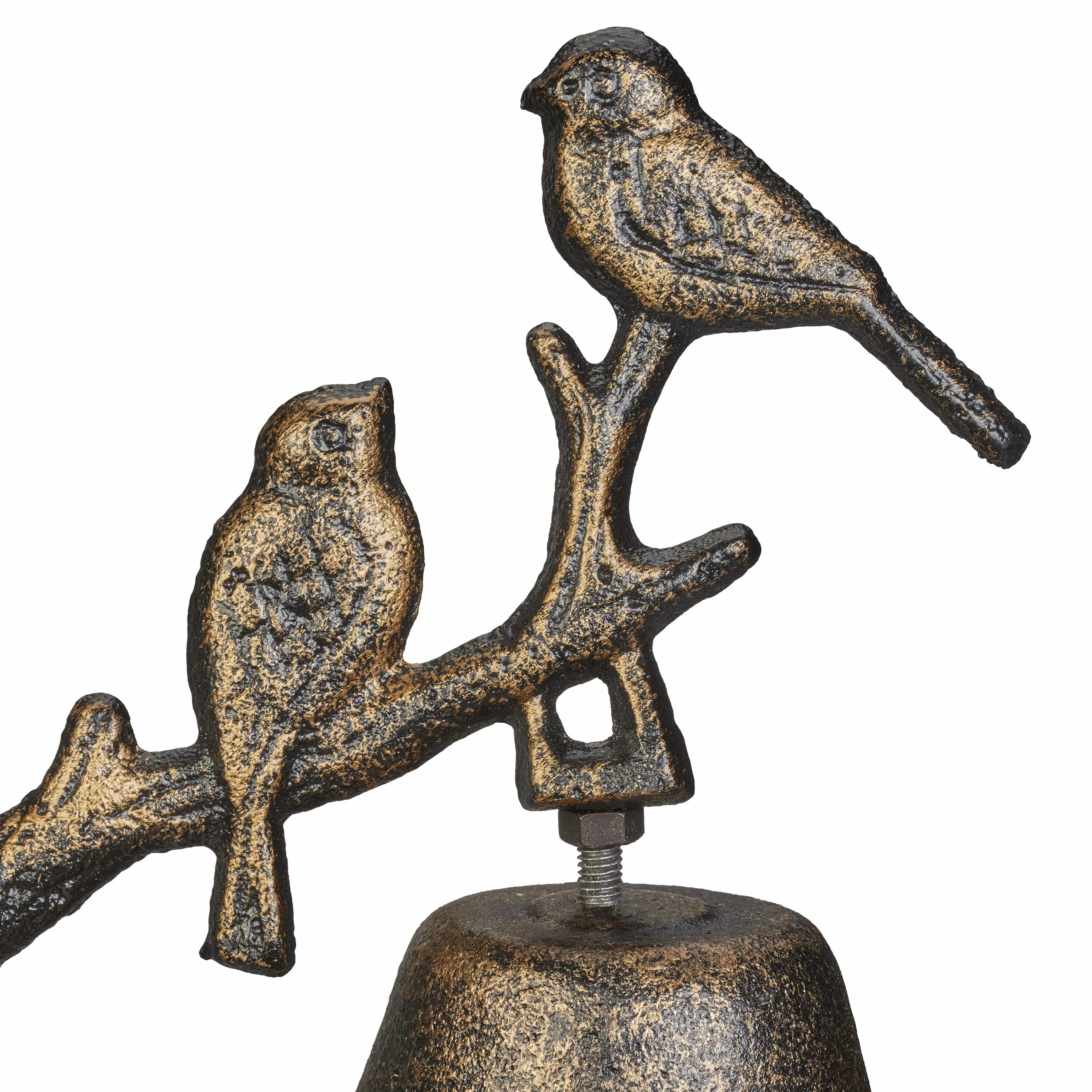 Relaxdays Campana Pared Rama Pajaritos Timbre Jardín Cuerda 20x10x13 cm Campanilla Mural Bronce