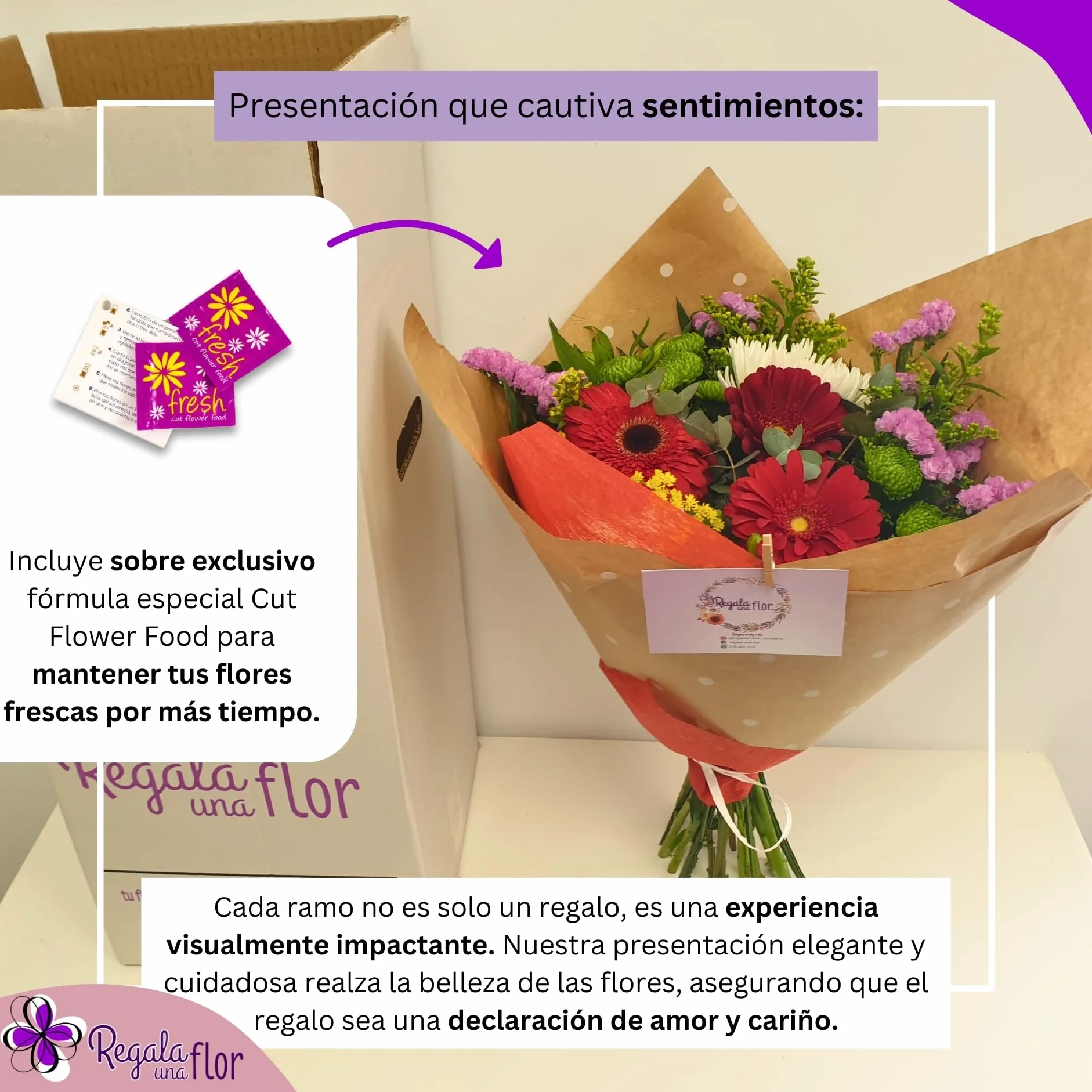 Ramo de flores naturales a domicilio con tarjeta de dedicatoria entrega 24 horas