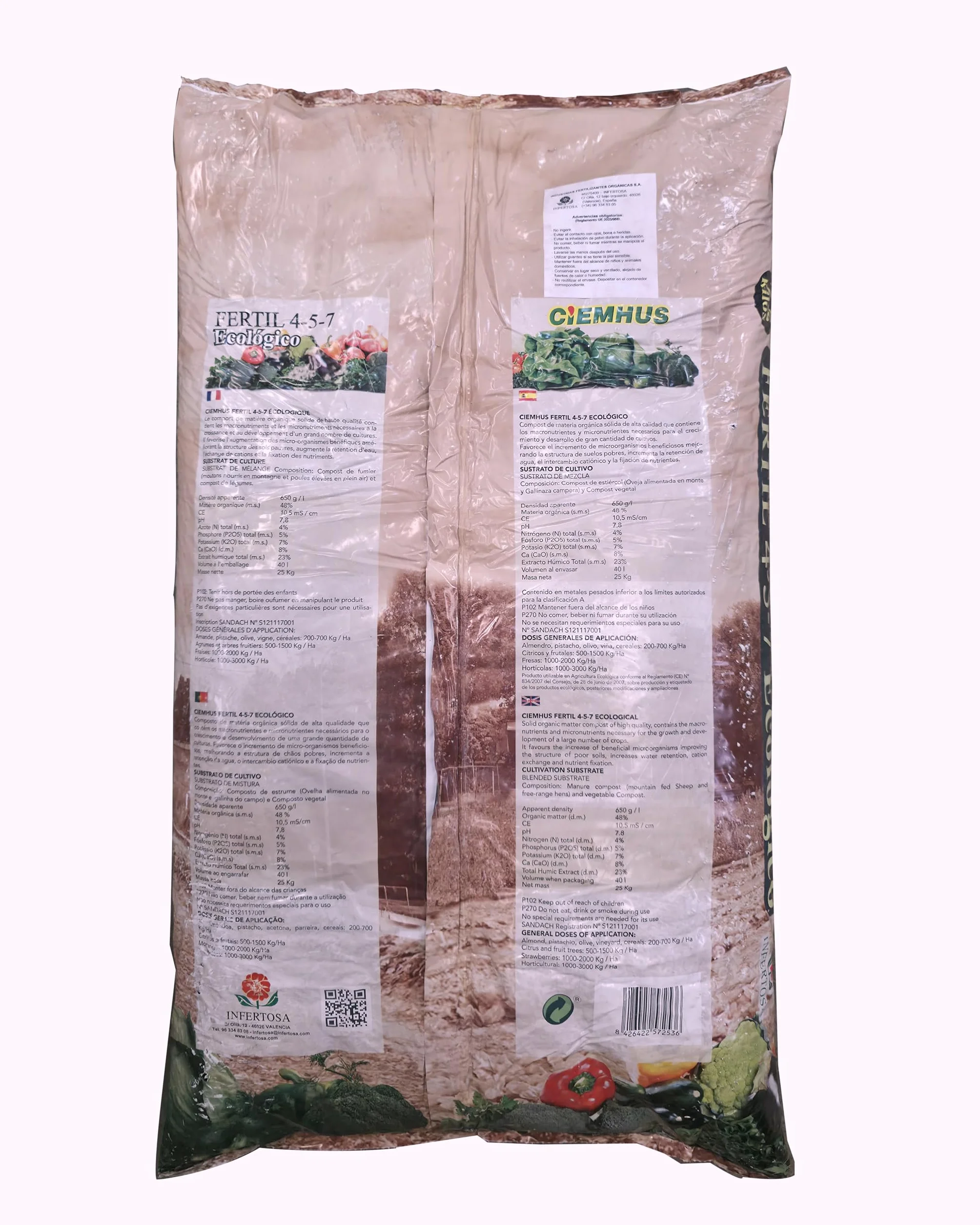 Compost Orgánico Pelletizado 4-5-7 25 KG Ecológico CIEMHUS