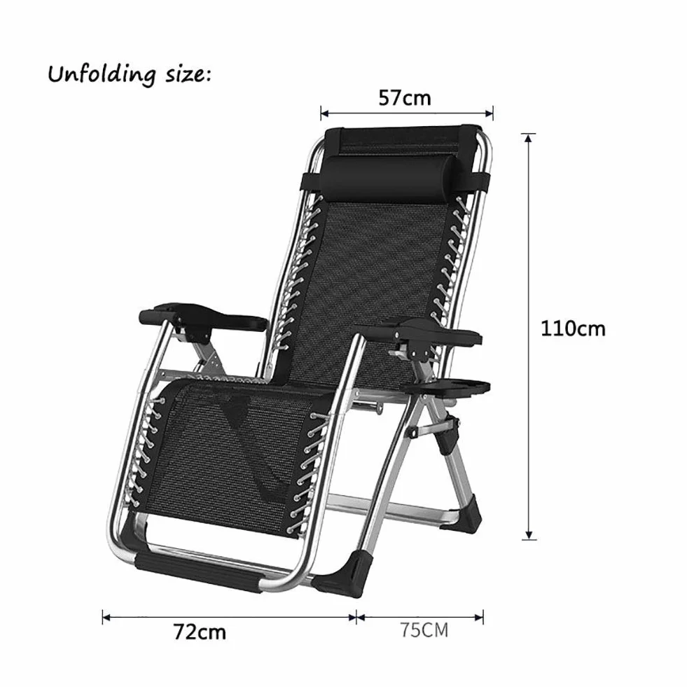Silla Extragrande con tumbonas para la Gravedad Cero Patio Tumbonas Plegables en el jardín y en el Exterior Sillón reclinable para Playa con Capacidad de 200 kg con Cojines (Color : Black)