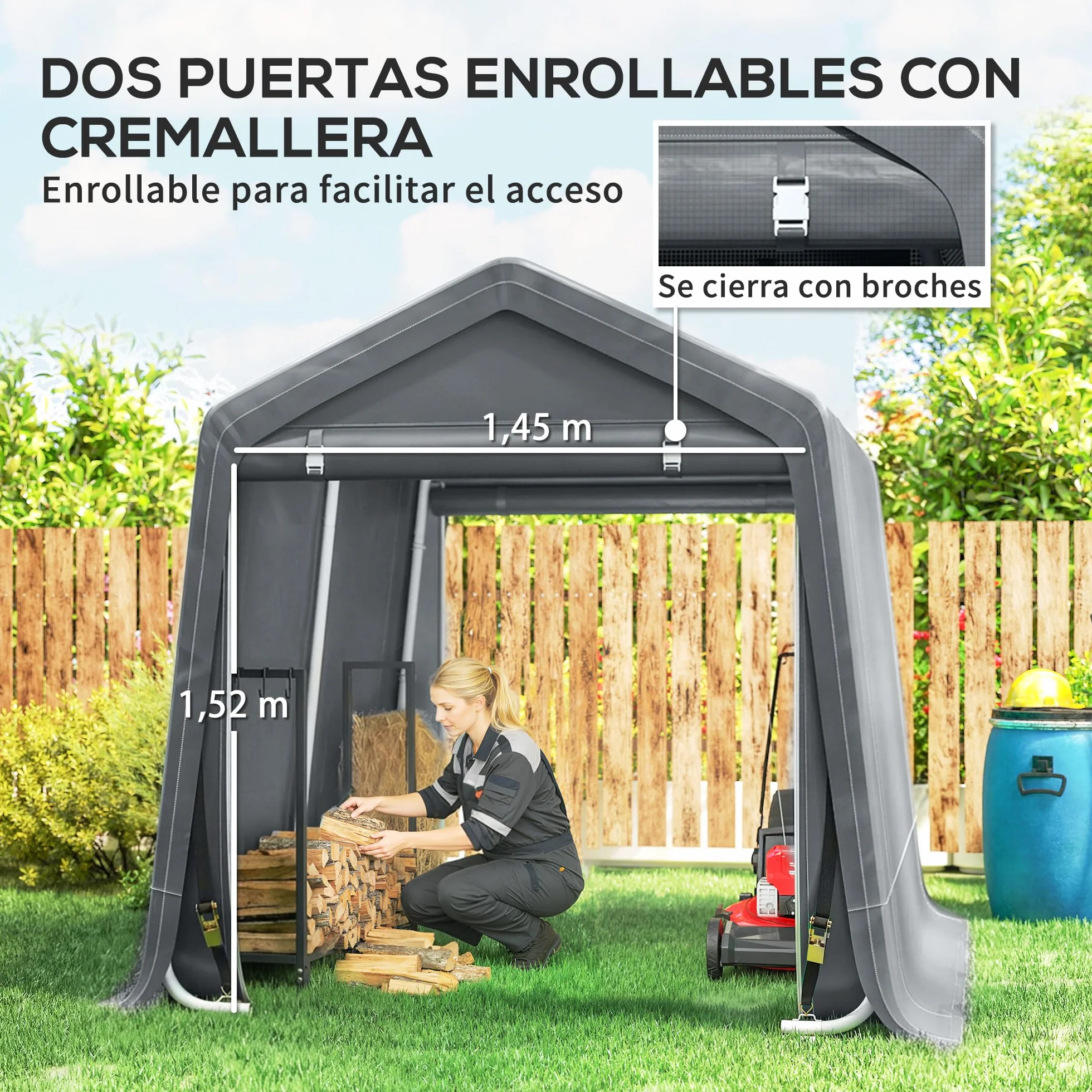 Outsunny Carpa de Jardín 2,4x2x2 m Cobertizo Exterior Impermeable Anti-UV Garaje Portátil Gris