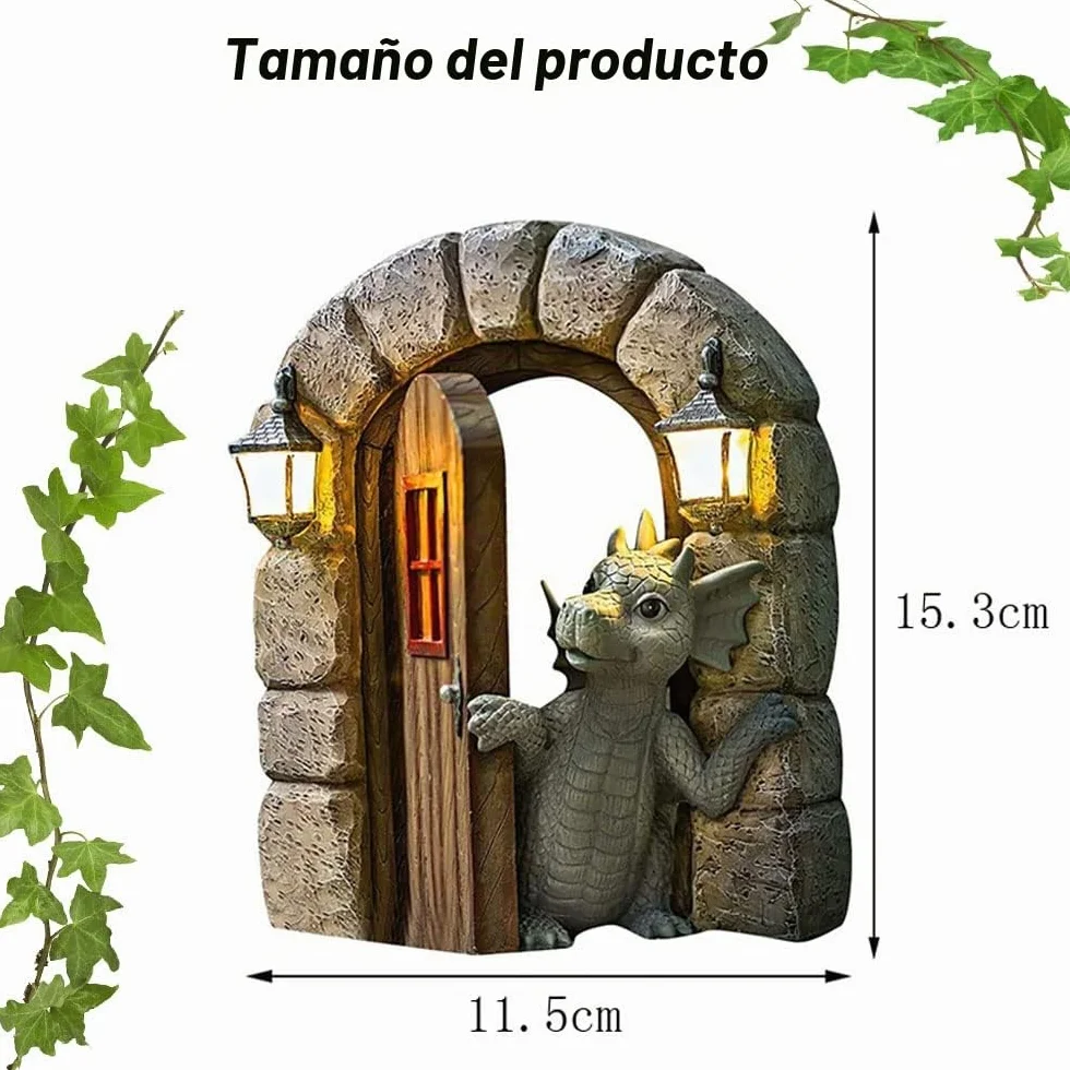 Guidre Estatua de Dragón Decorativa de Resina para Jardín, Adorno Colgante de Dinosaurio Open Door
