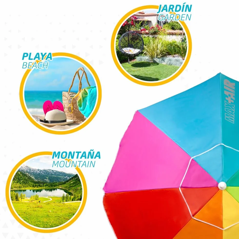 Aktive Sombrilla de playa grande Ø200 cm protección UV 50 resistente al viento mástil flexible