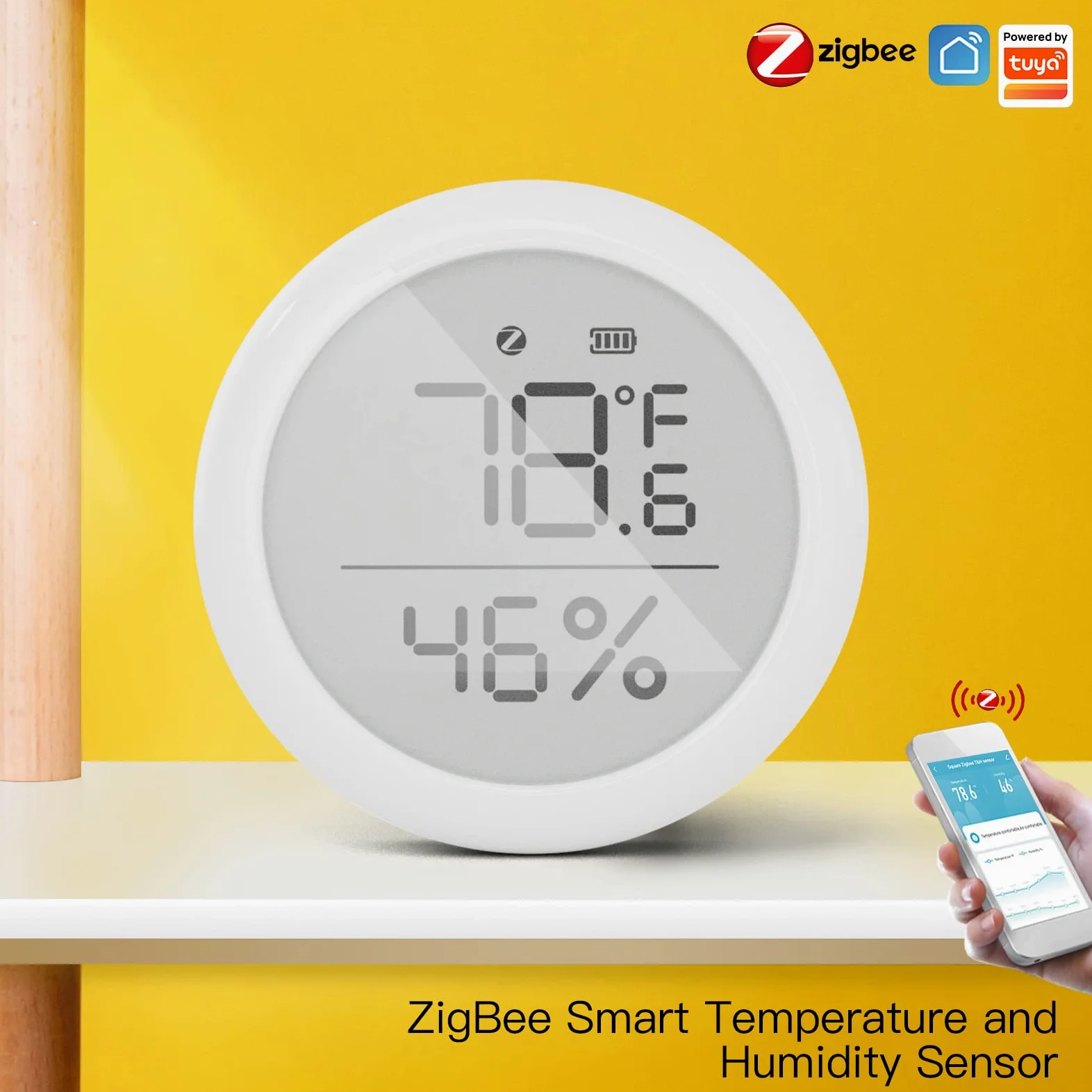 para ZigBee - Termómetro higrómetro inteligente (2 unidades, sensor de temperatura interior y humedad, control de aplicaciones, pantalla LCD grande, revisión de registros de datos, enlace inteligente