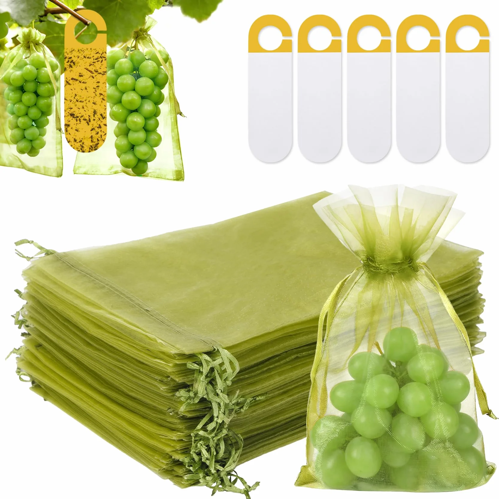 Bolsas Organza Fruta con Cordón 40x30 cm, 60 Piezas Protección Uvas