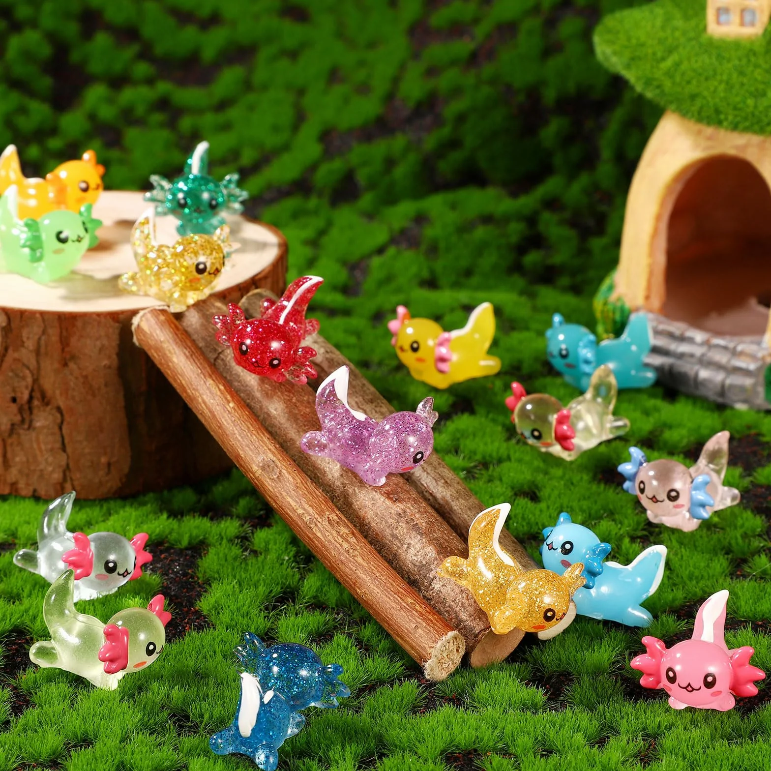 Mini Axolotl Resina Figuras 24pzs 3 Estilos Pequeño Juguete Adorno Amuletos Manualidades Jardín Decoraciones