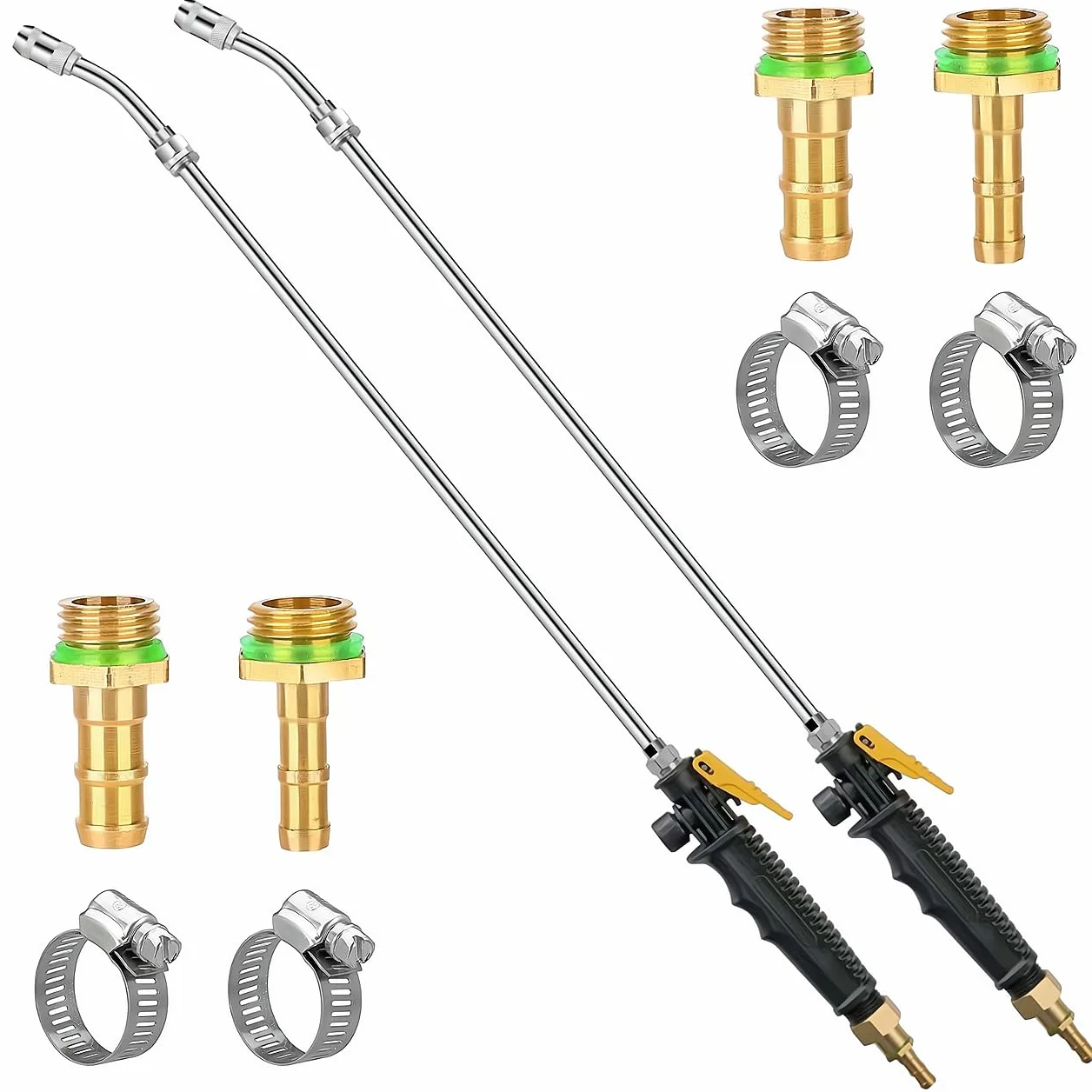 Varita pulverizadora, rociador universal ajustable con púas de latón de 3/8 pulgadas, varita rociadora de repuesto de acero inoxidable con válvula de apagado (paquete de 2 varitas pulverizadoras de