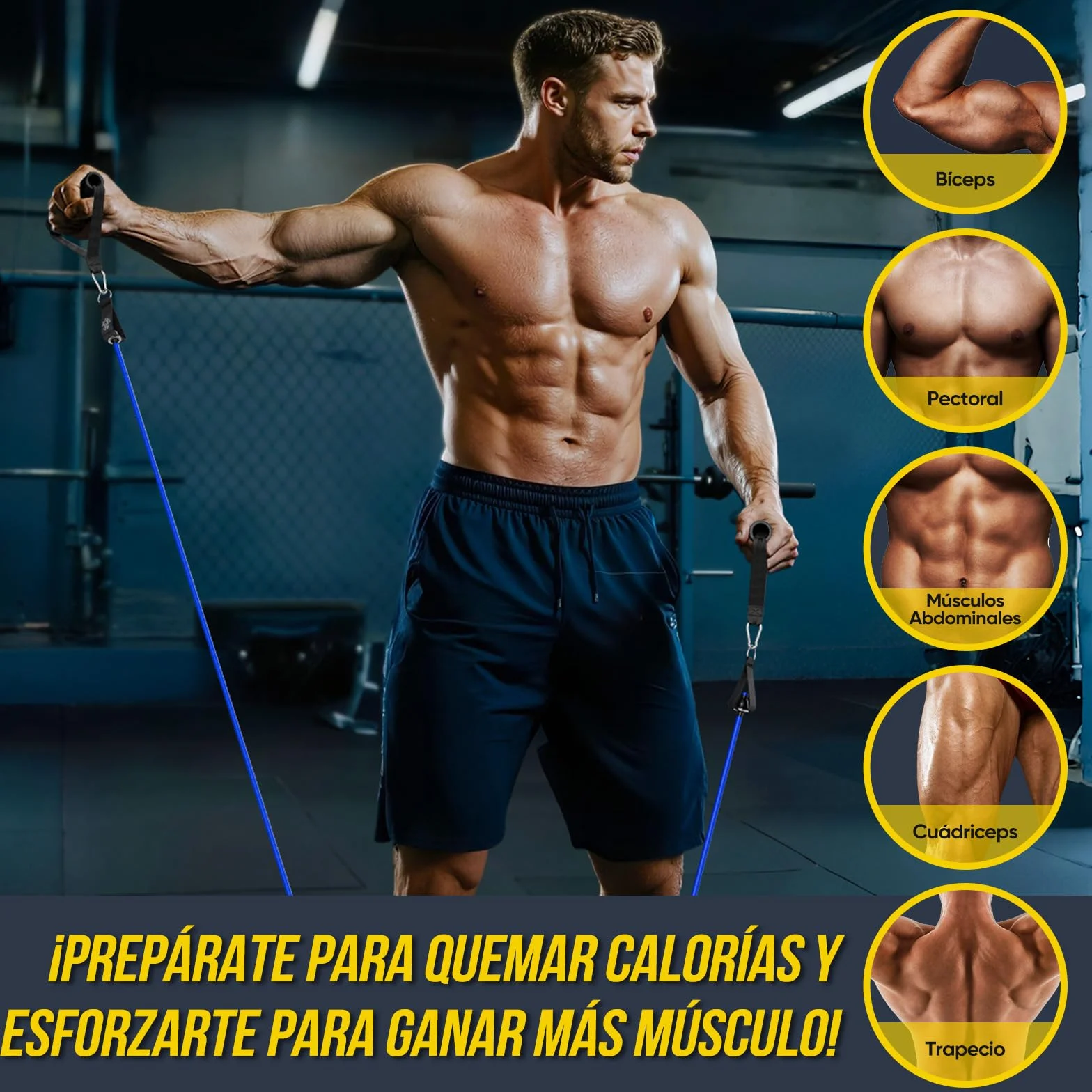 Fokky Gomas Elasticas Musculacion, 5 Niveles Bandas Elasticas con Anclaje Puerta, Asas, Correa Tobillo para Pilates Yoga