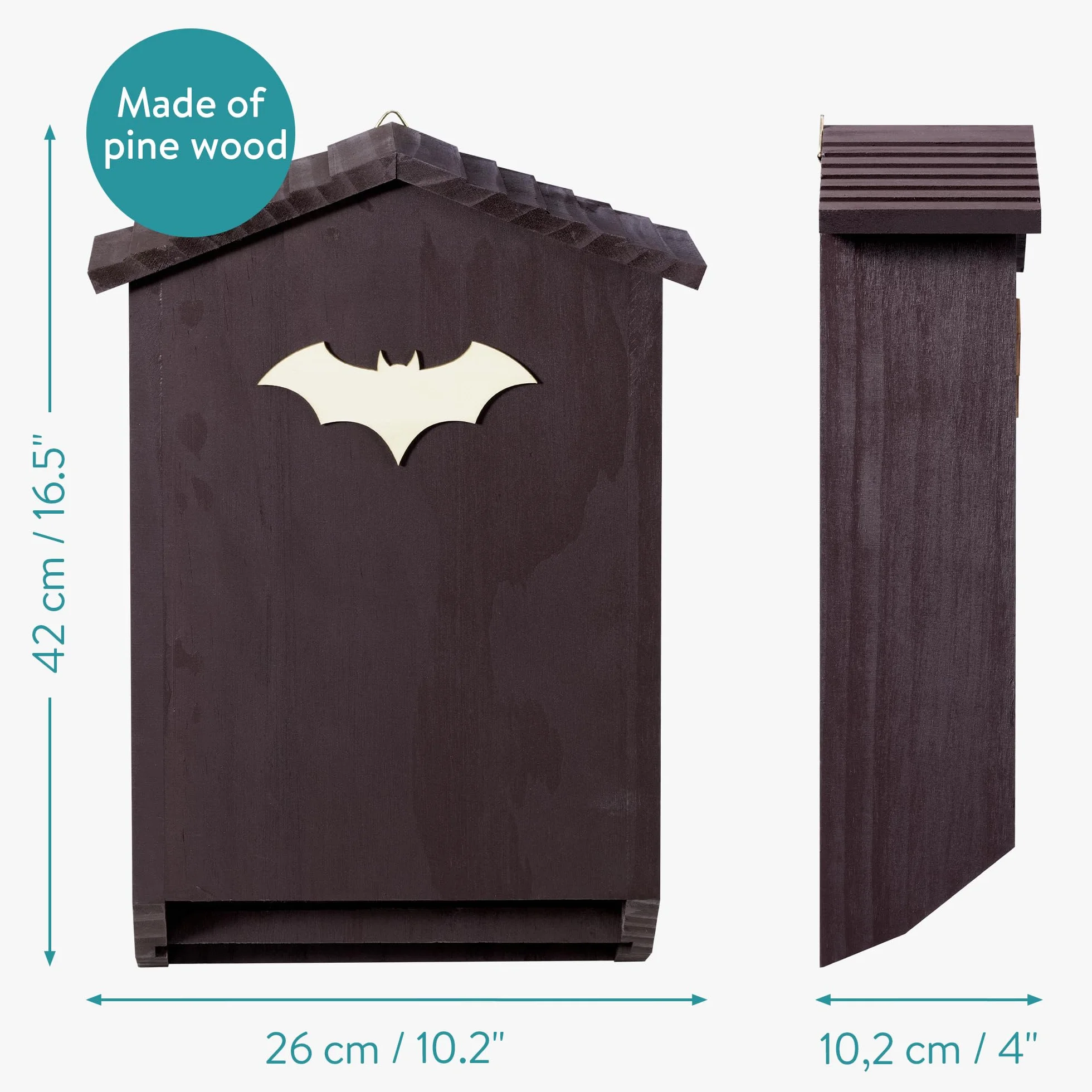 Navaris Casa para Murciélagos de Madera de Pino – Nido para Murciélagos con 2 Compartimientos, para Acoplar a Postes y Paredes