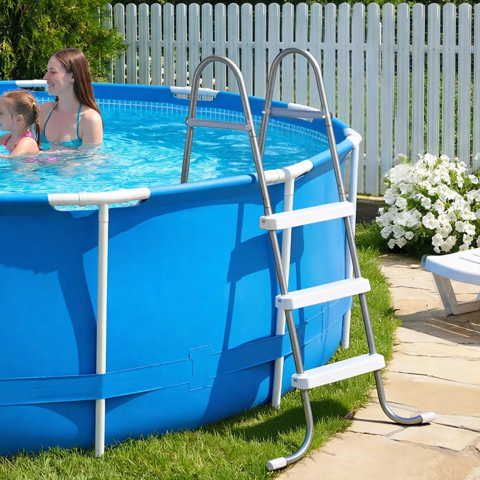 VEVOR Escalera para Piscina Desmontable 3 Peldaños 136 kg Acero al Carbono Antideslizante con Patas de Goma