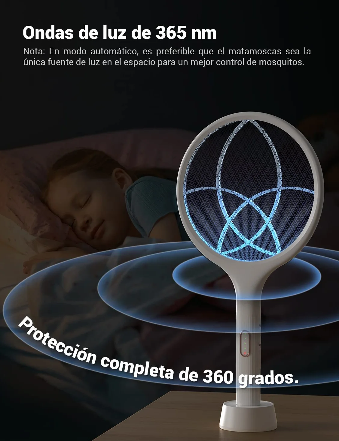 YISSVIC Raqueta Matamoscas Electrica 2 en 1 4000V Mata Mosquitos USB Recargable 1500mAh Blanco