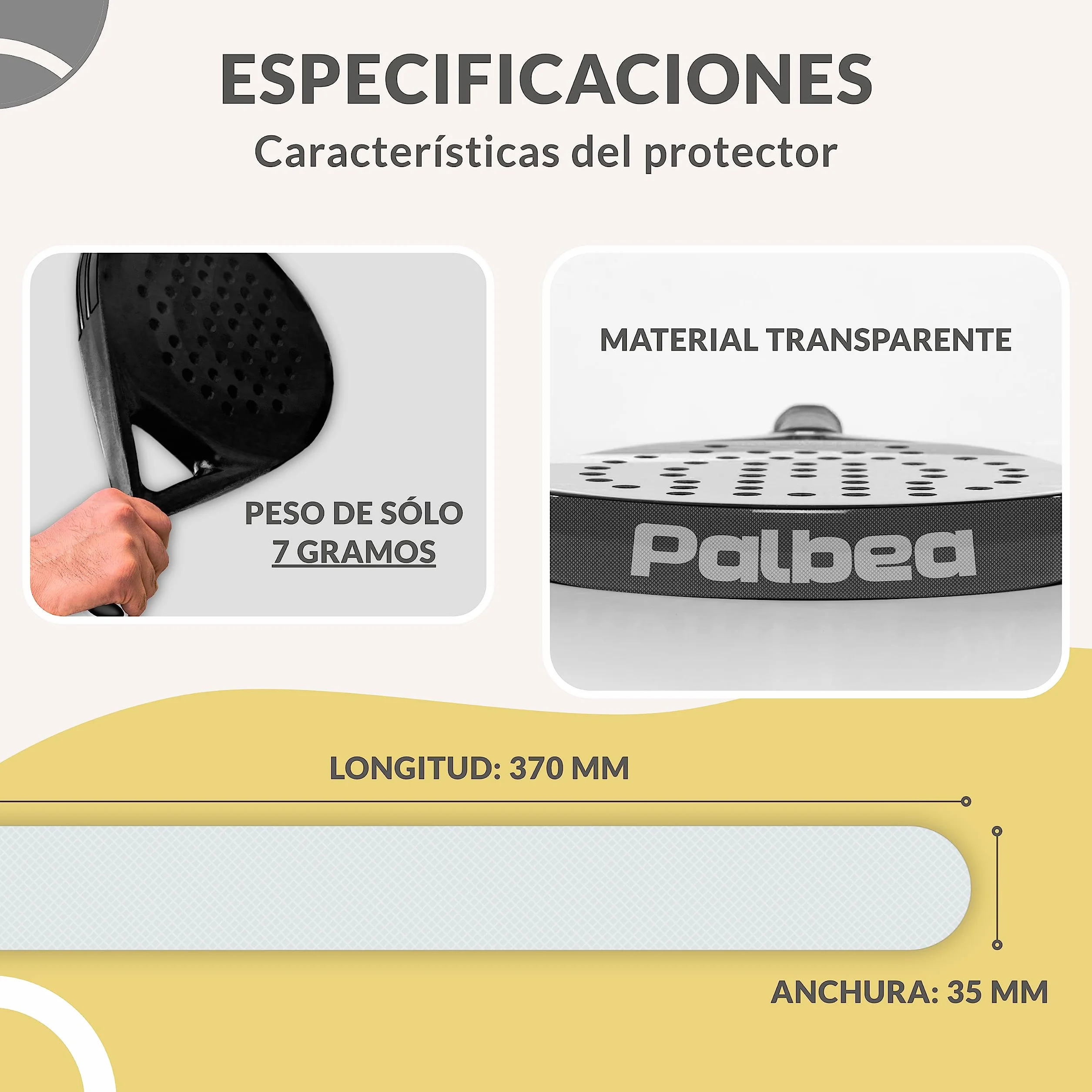PALBEA Protector Pala de Padel Transparente 35x370mm - Accesorio Duradero y Ligero