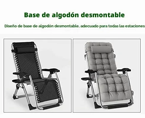 Sillas Plegables Sillas reclinables de tumbonas para tumbonas para la Playa Patio Jardín Acampar Al Aire Libre Portátil Home Lounge Chair Soporta 200 kg Negro (Color : with Gray Cushions)