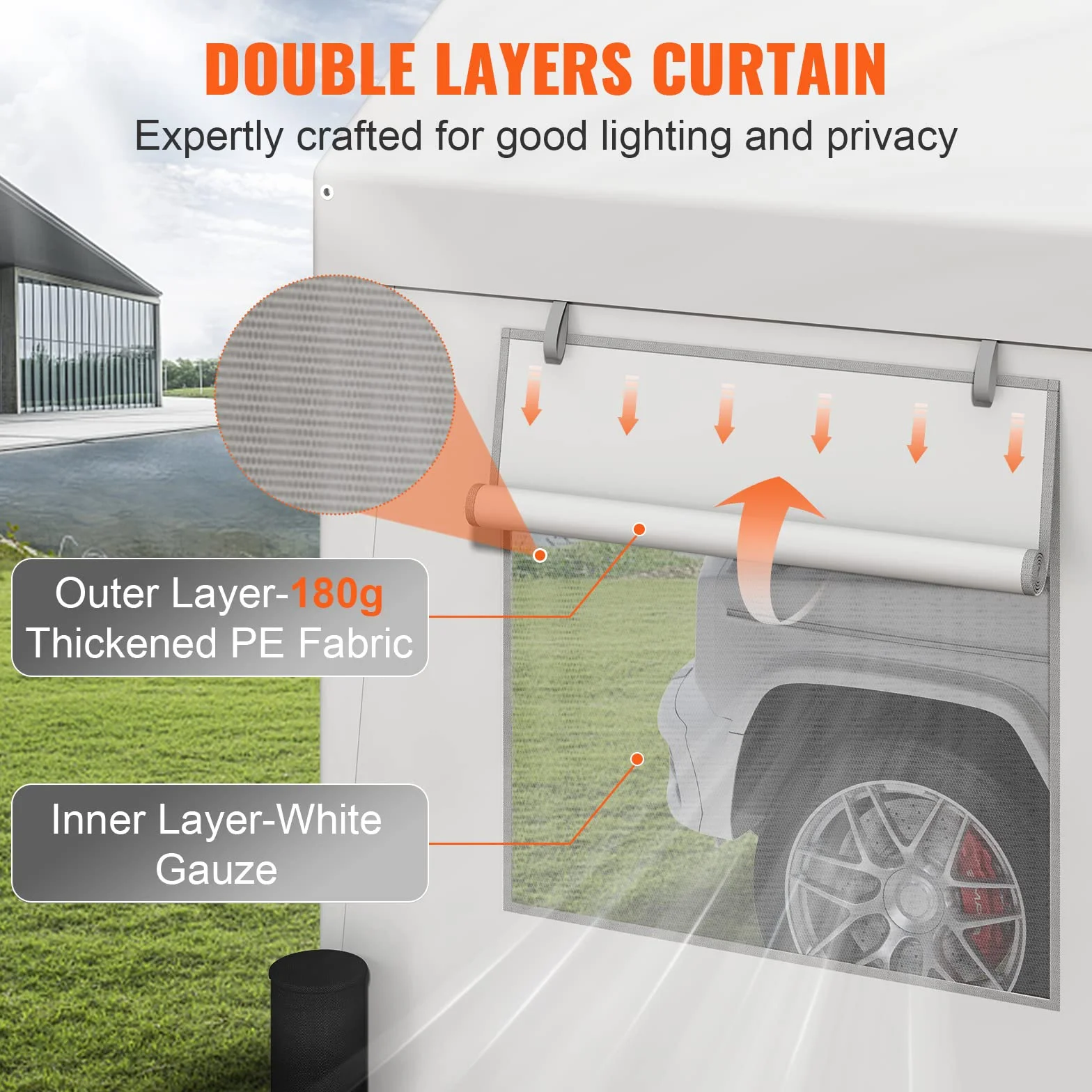 VEVOR Toldo para Cochera 3,7x6 m Carpa para Garaje con Paredes Laterales Desmontables Ventanas Puertas Enrollables Lona Impermeable Blanco