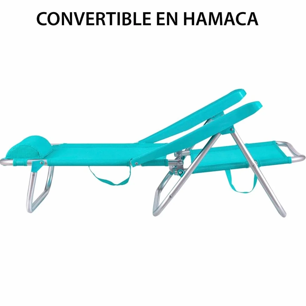 LOLAhome Silla Playa Plegable Ligera Portátil Reclinable 4 Posiciones Cojín Camping Piscina Terraza Jardín Aguamarina