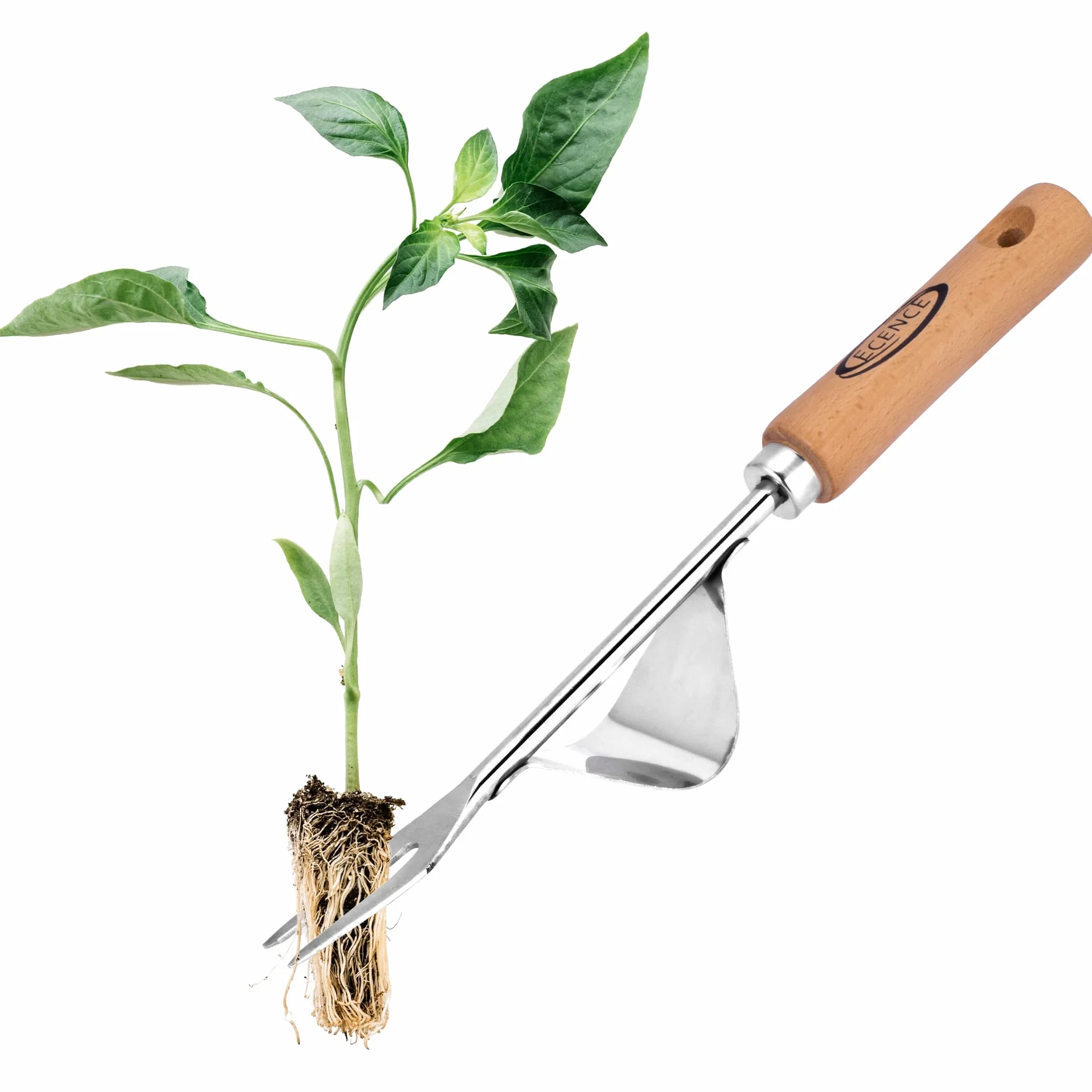 ECENCE Extractor de Malas Hierbas Manual de Acero Inoxidable con Mango de Madera