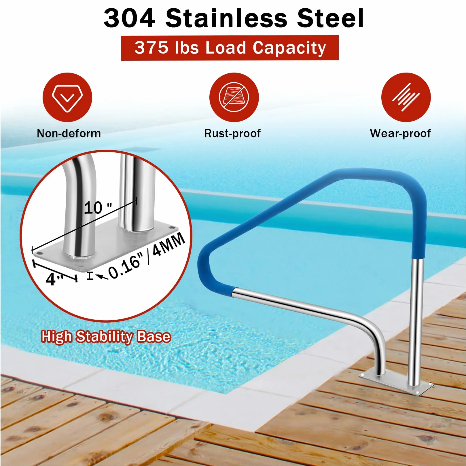 Garvee Barandilla de Seguridad Acero Inoxidable 304/316 Carga 170 kg Agarre Antideslizante 125x86 cm