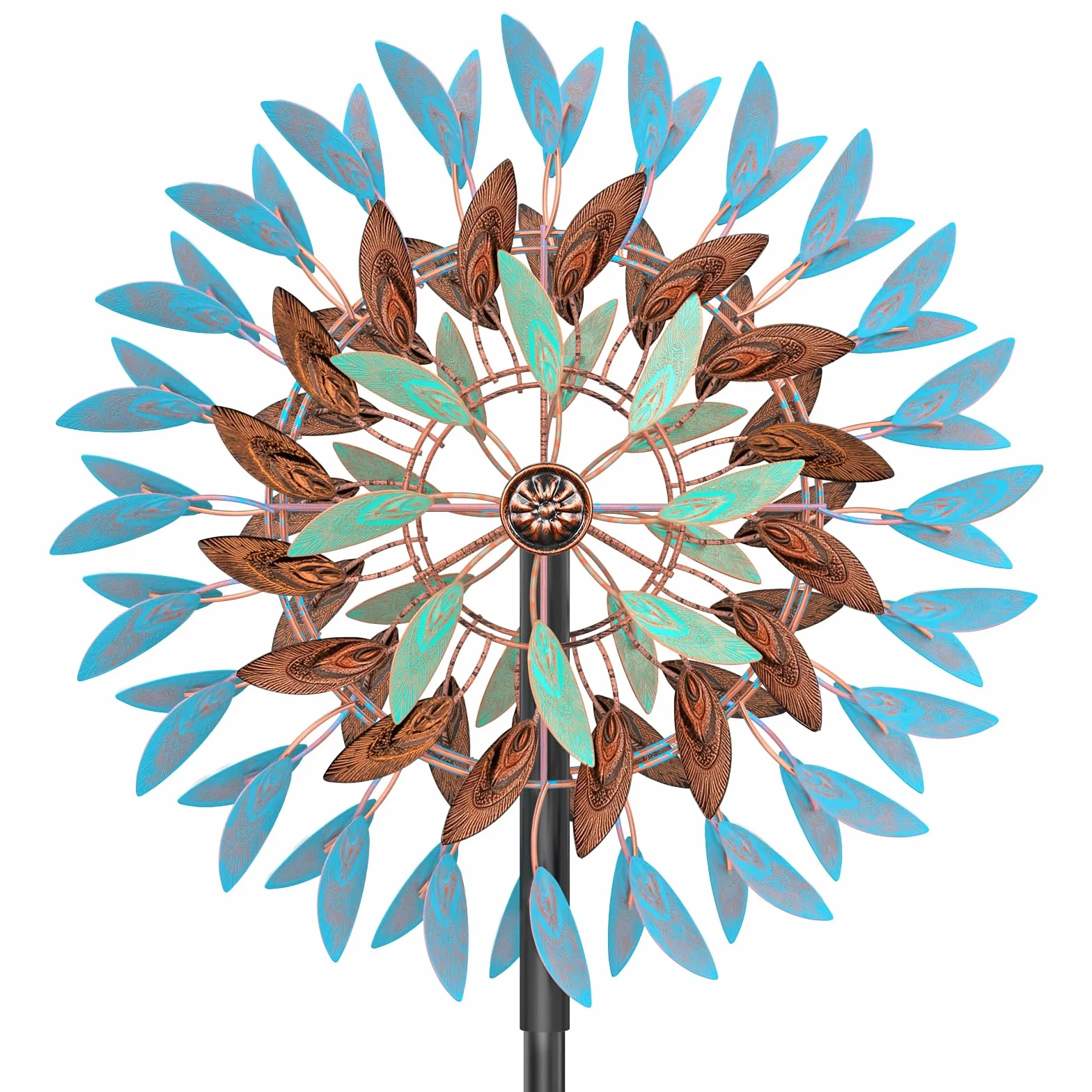 Molino de viento cinético para exteriores, 18.5 pulgadas de ancho x 78.7 pulgadas de alto, molino de viento grande de metal para exteriores con base estable de 5 puntas, giratorio de 360°, 6 cuchillas