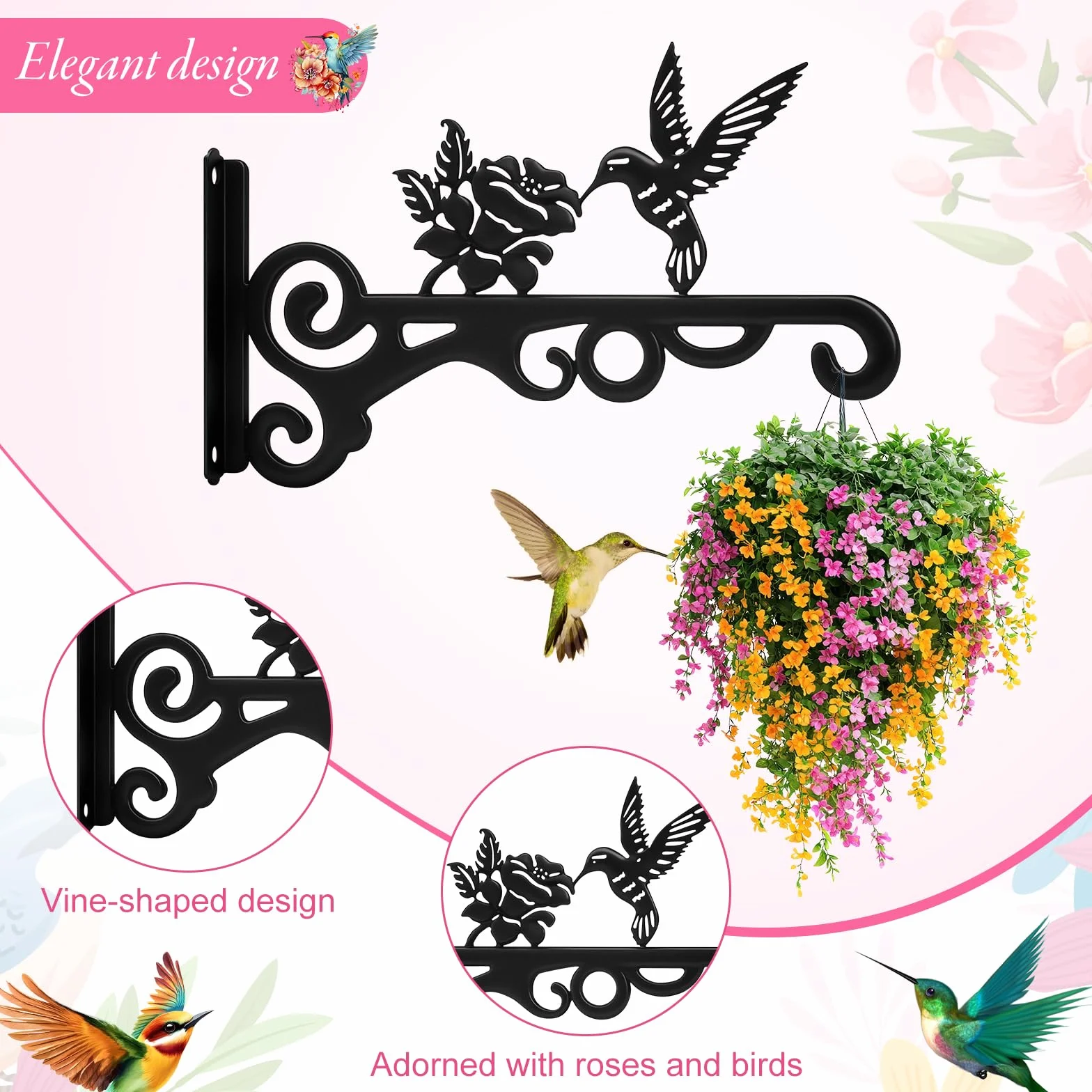 Zocipro Soportes Metálicos para Colgar Plantas 25 cm Ganchos de Pared de Hierro Negro
