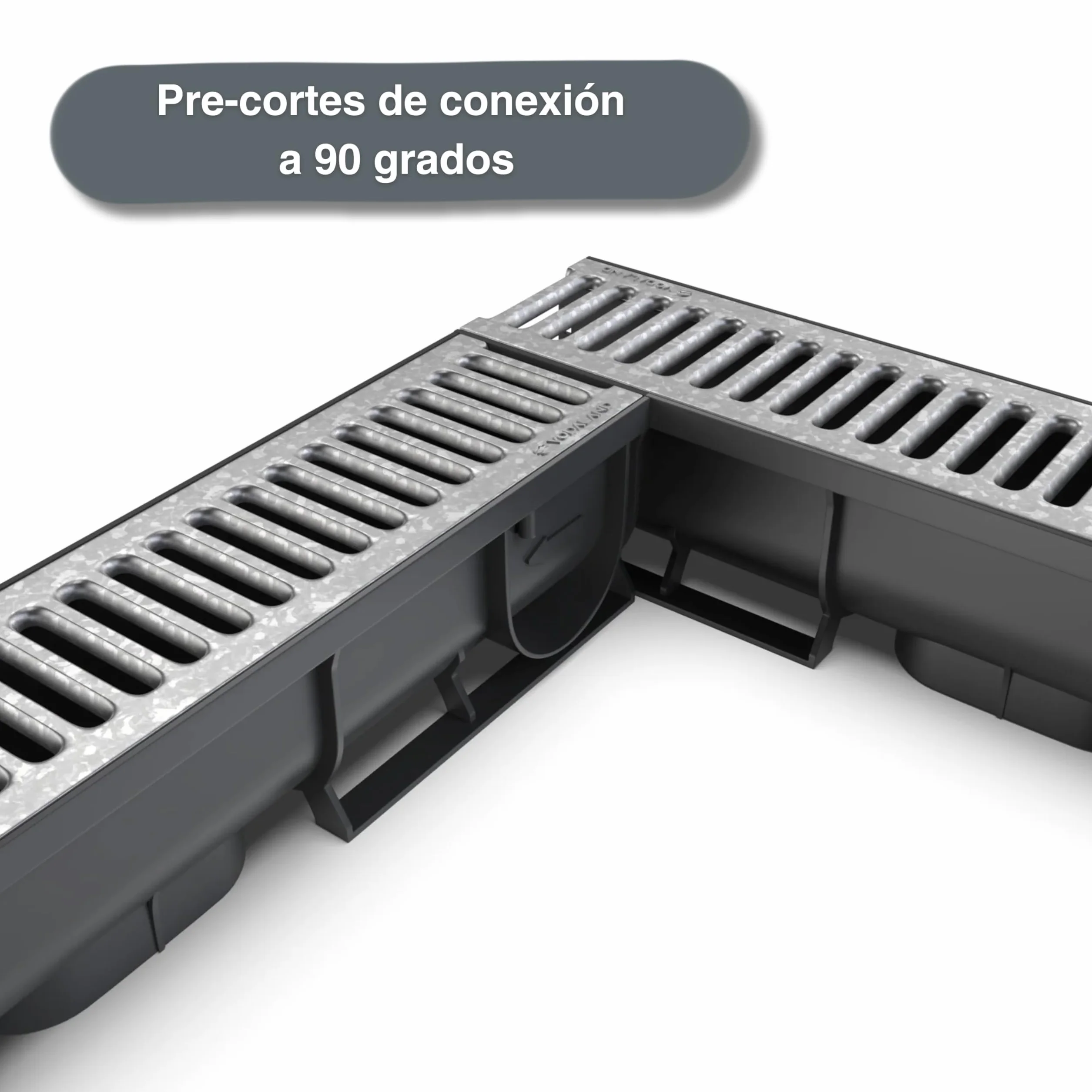 VODALAND Canaleta de Drenaje Easy 1 Rejilla de Acero Galvanizado Kit 5 Metros Drenaje Jardines Terrazas Exteriores