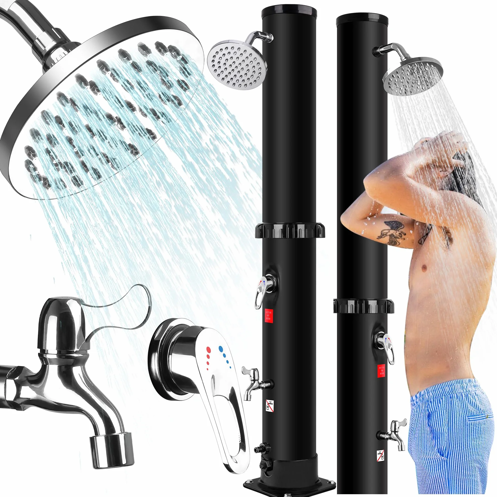 Ducha Solar Exterior 40 litros Jardín 360° Cabeza Ducha Grifo Agua Caliente 60°C Negro