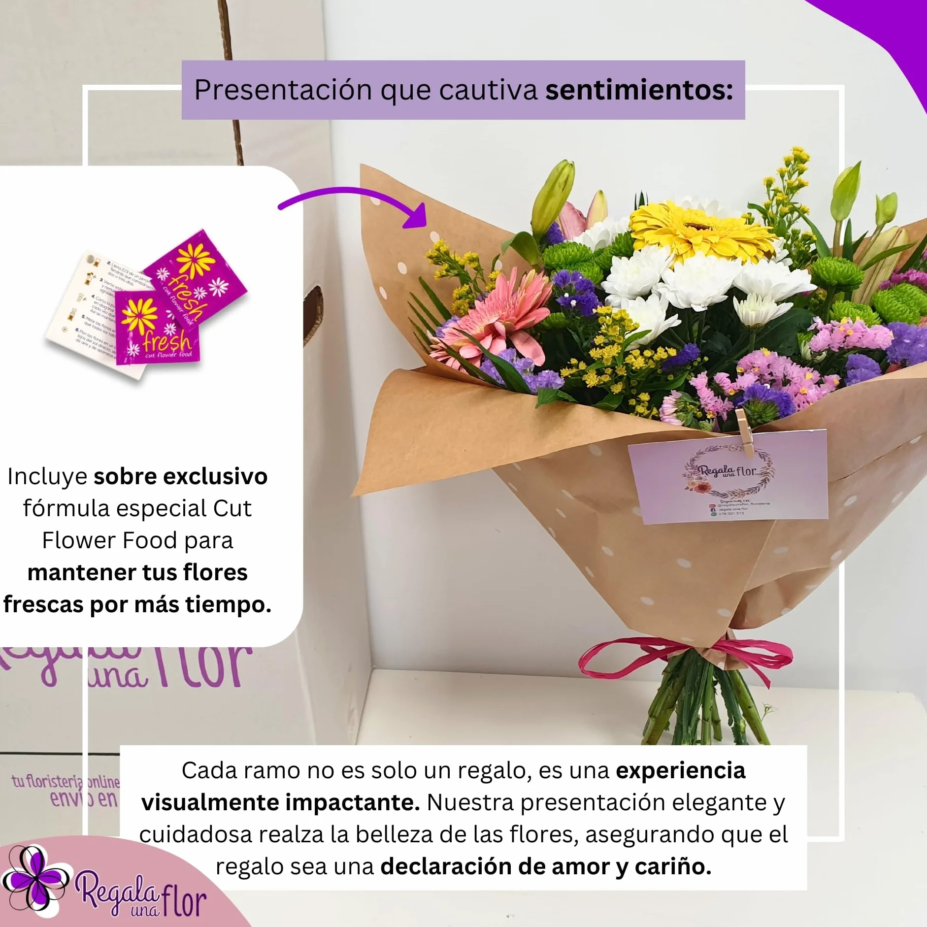 Ramo de flores naturales a domicilio con tarjeta de dedicatoria Primavera