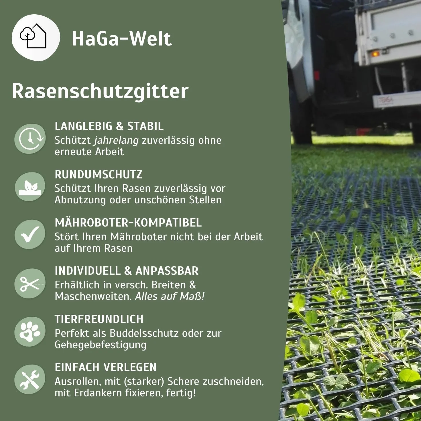 HaGa Rejilla protectora para césped 1,3 m x 10 m plástico transitable jardín