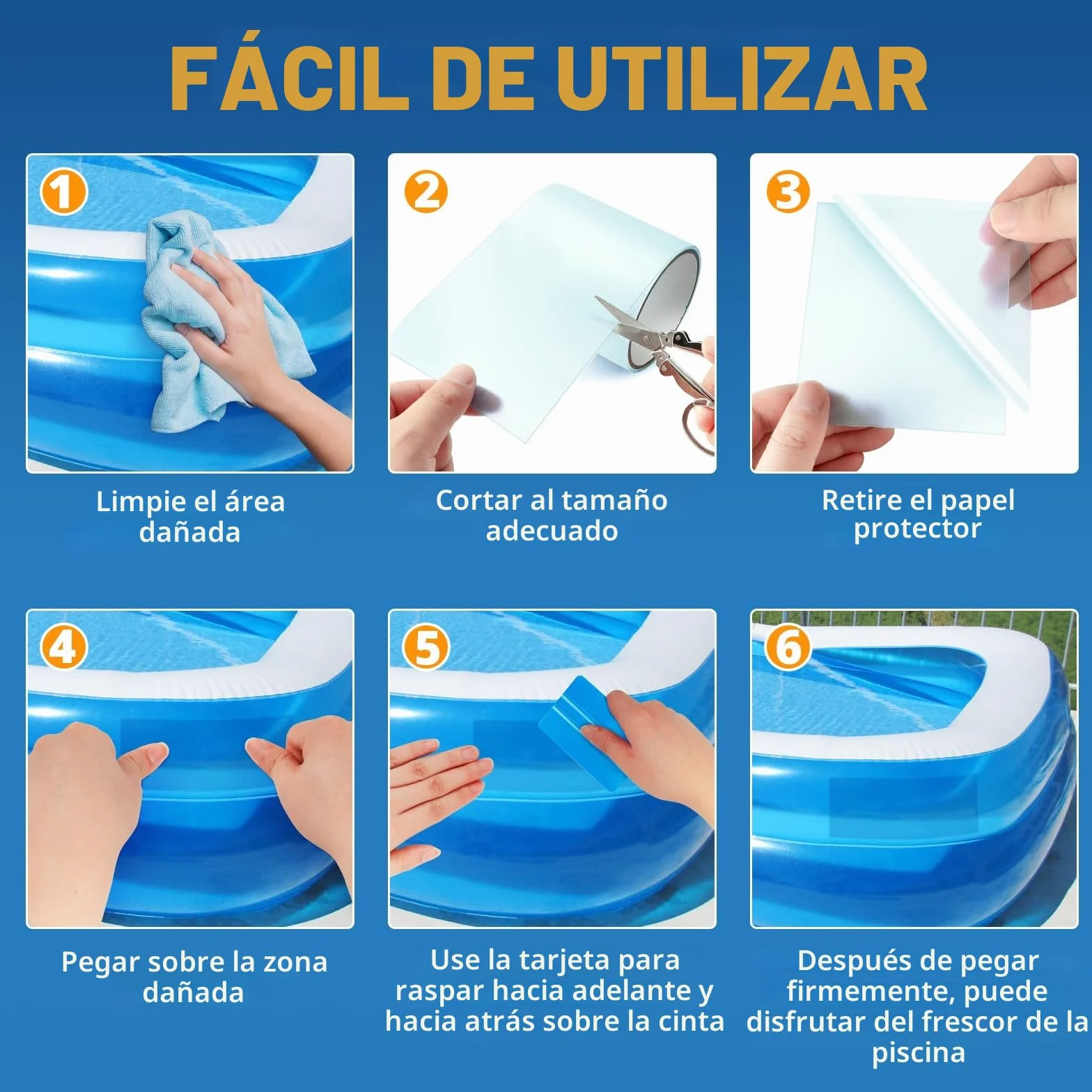 Cinta Adhesiva para Piscinas 10cm x 250cm, PVC Flex Tape, Parche Reparación Liner