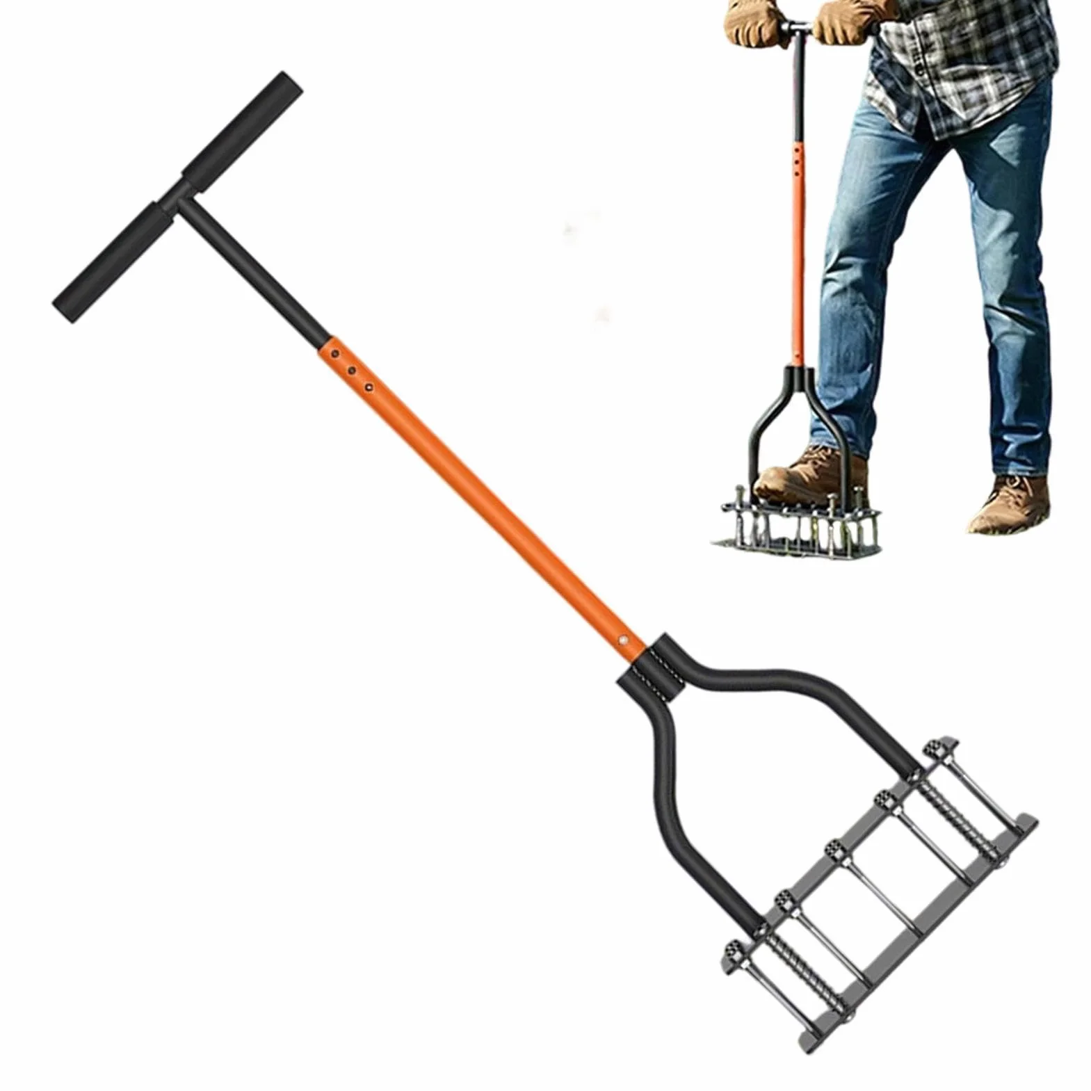 Aireador Manual De Césped Herramienta De Jardín Reforzada Con Autolimpieza | Aireador De Césped Premontado para Terreno Hogar Campo Golf Jardinería Parque Primavera y Otoño Cuidado de Hierba y Pai