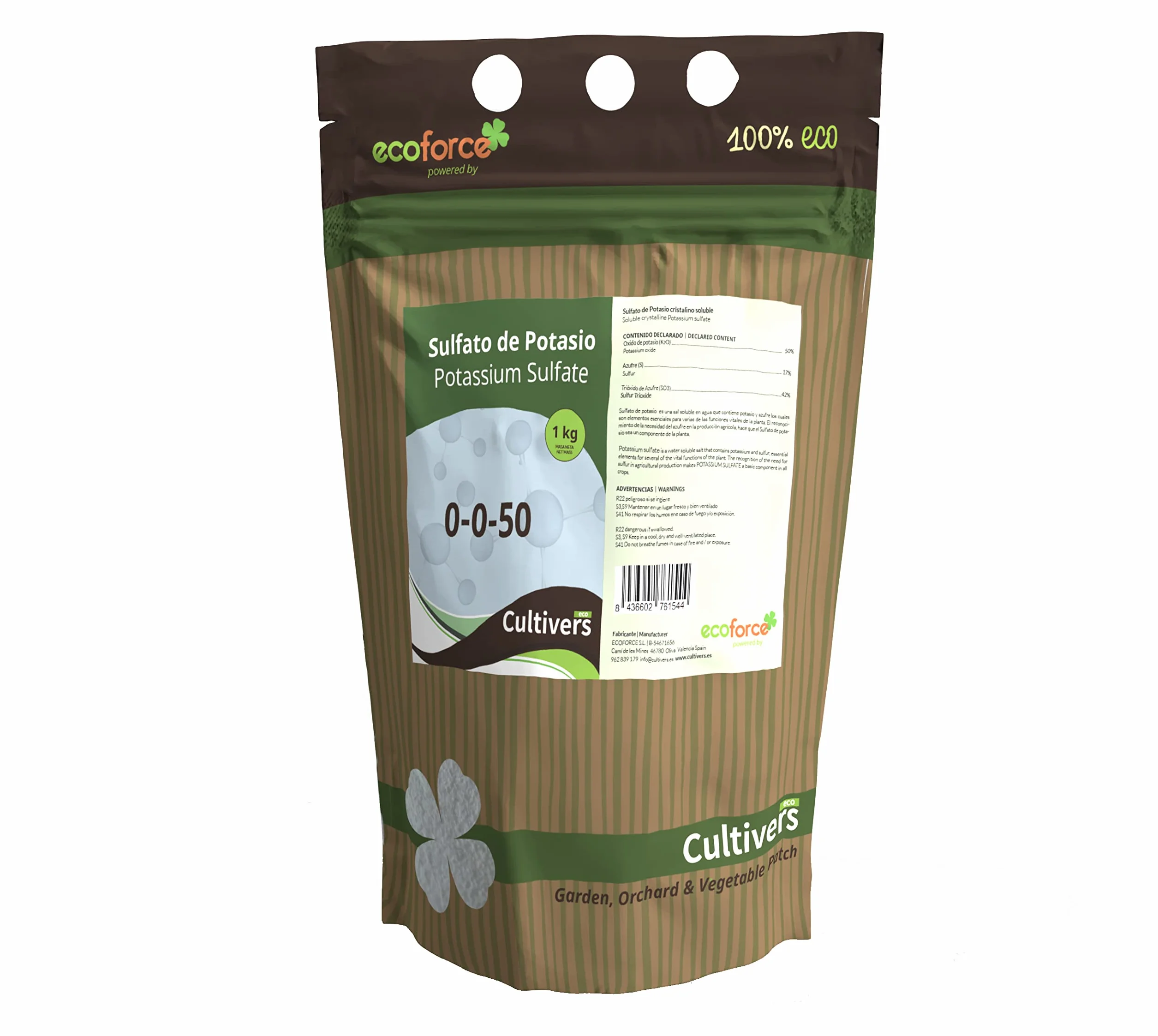 CULTIVERS Sulfato de Potasio 1 kg Hidrosoluble para Jardinería