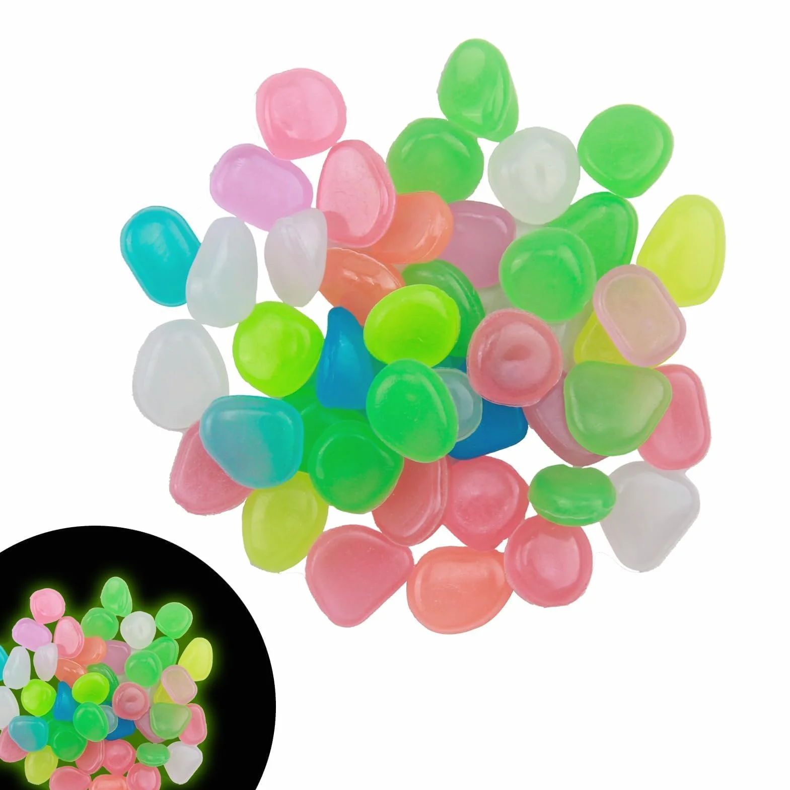 Piedras Luminosas 300 Piezas, Guijarros Decorativos Fluorescentes para Jardin Acuario Macetas