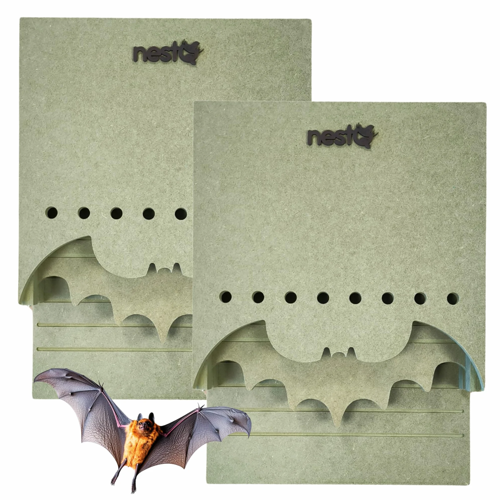 Pack De 2 Nidos para Murciélagos Exterior - Doble Cámara con Separador Extraíble - Murciélagos Europeos - Diseño En Forma De Murciélago - Ventilación Mejorada Y Ranuras Antideslizantes