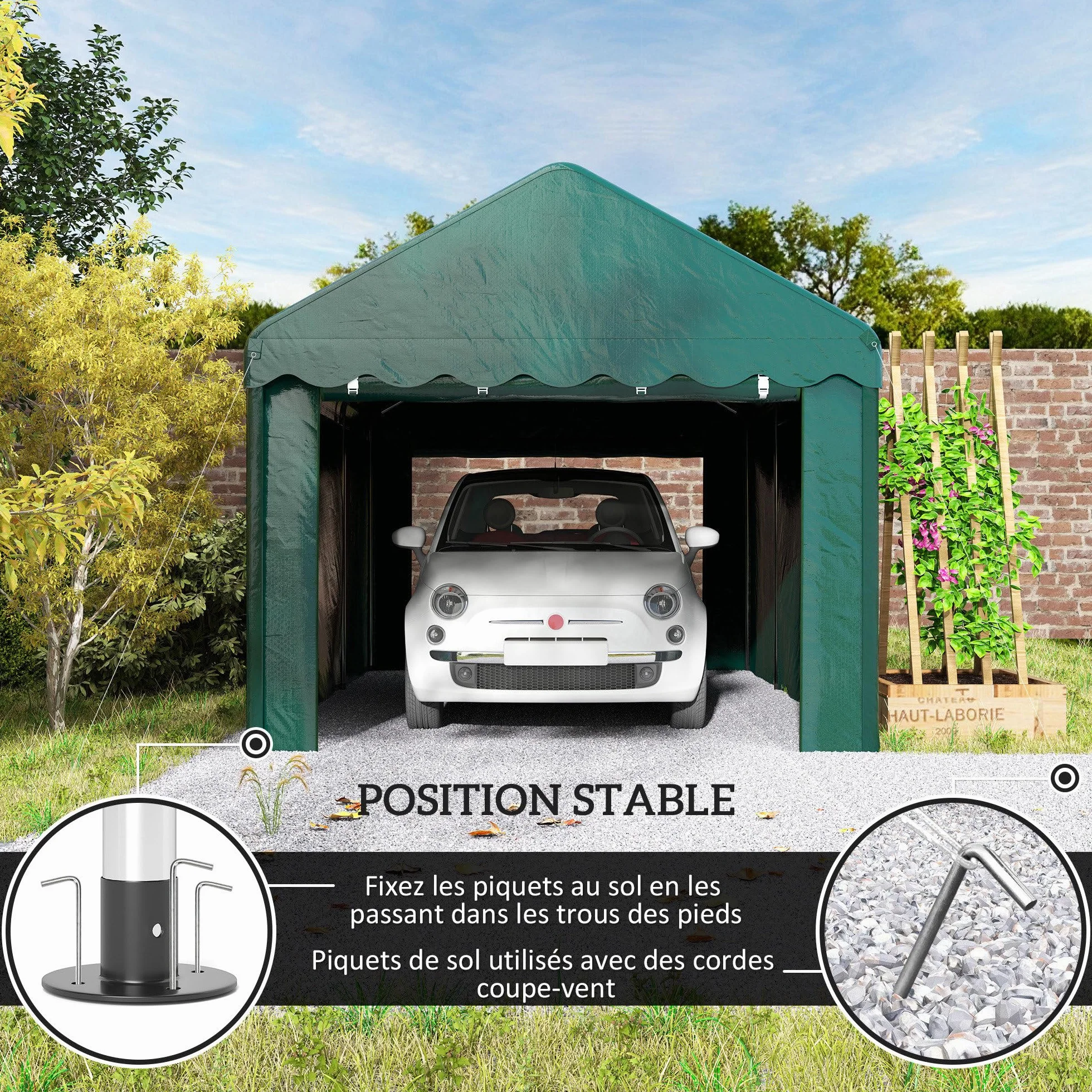 Outsunny Carpa Garaje 3x6 m Cubierta Coche Exterior 2 Puertas Rollables Tela PE 200 g Protección UV Impermeable