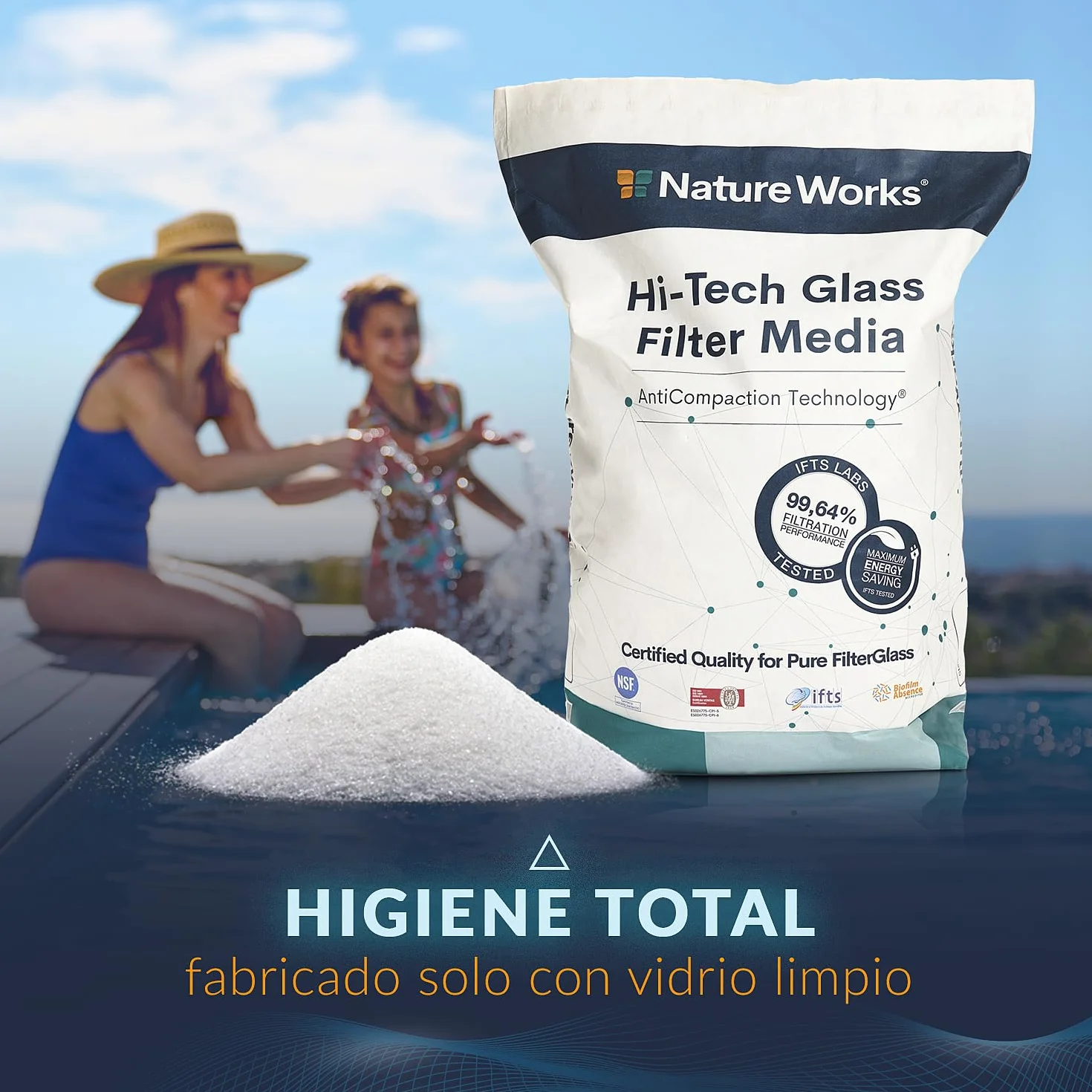 NATURE WORKS Arena de Vidrio Filtrante para Piscina 99,64% Filtración - Saco 10kg