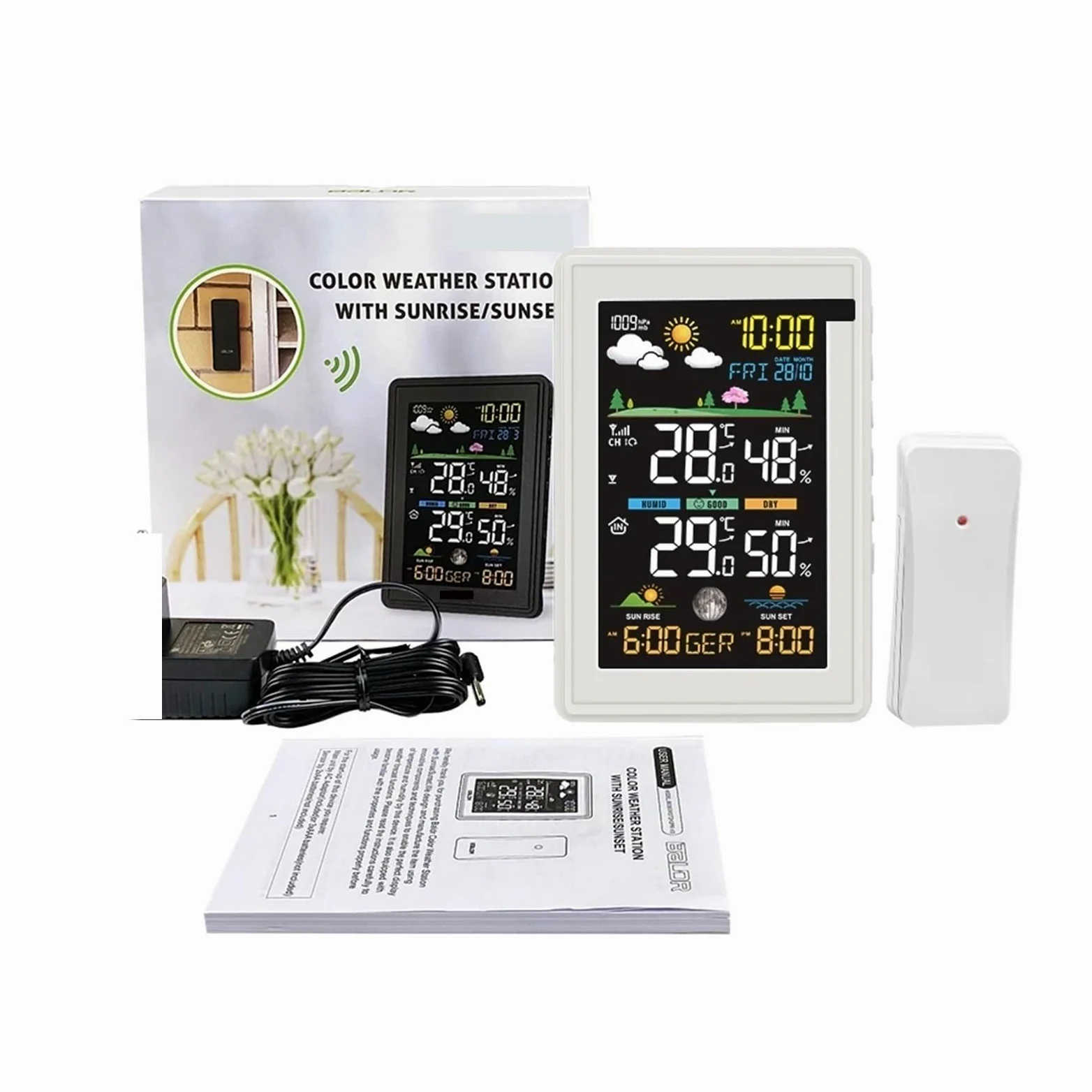 Estación meteorológica inalámbrica a Color, reloj despertador, Monitor Digital de temperatura y humedad, barómetro, pronóstico, tendencia, fase lunar, -40 ℃(P)