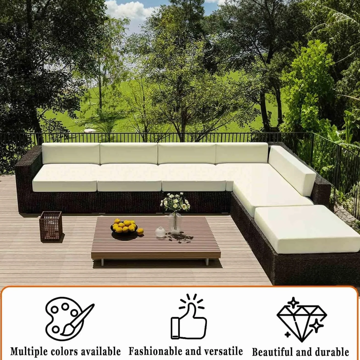 Waterproof Outdoor Sofa Seat Cushion Cover 50x50 60x60 150x45 Patio Cushions Cover for Garden Rattan Furniture