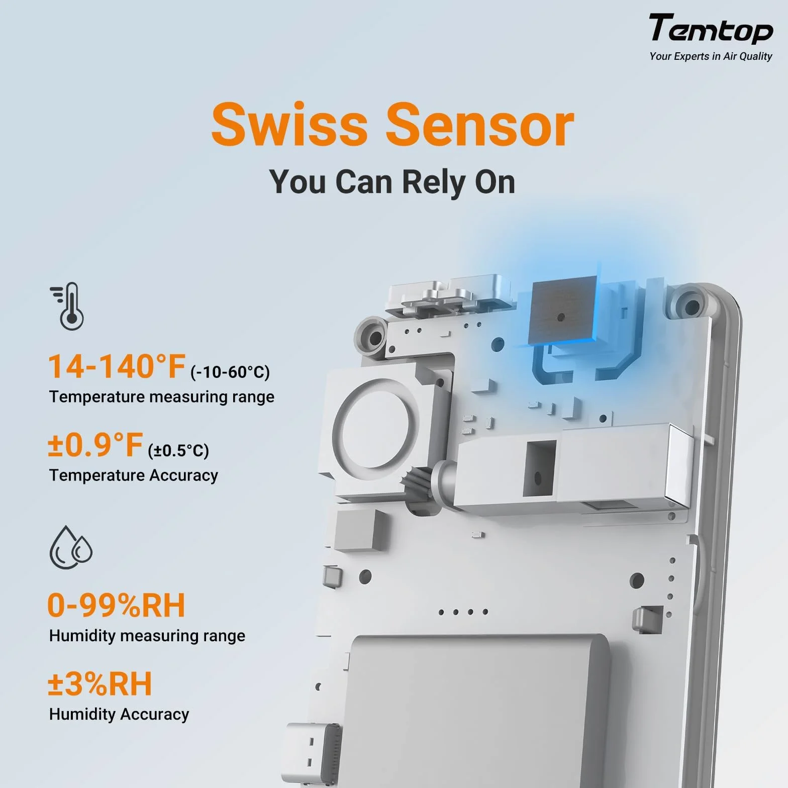 Temtop T1 Medidor de Humedad Digital Termómetro Interior Higrómetro Bluetooth con Alertas
