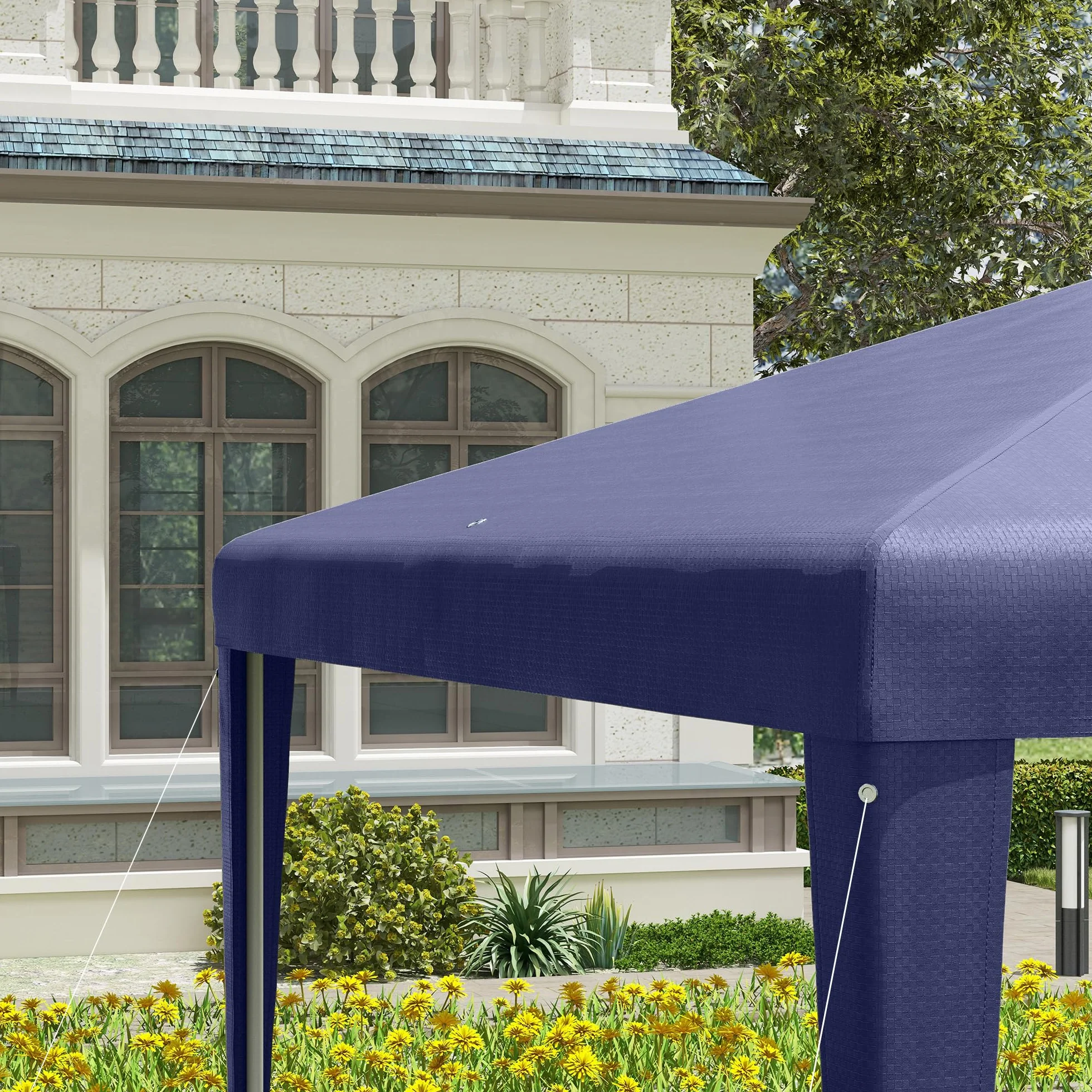 Outsunny Carpa Desmontable 3x3 m Cenador Pabellón de Jardín con 4 Orificios de Drenaje y Marco de Acero Anti-UV Gazebo para Terraza Patio Exterior Camping Azul