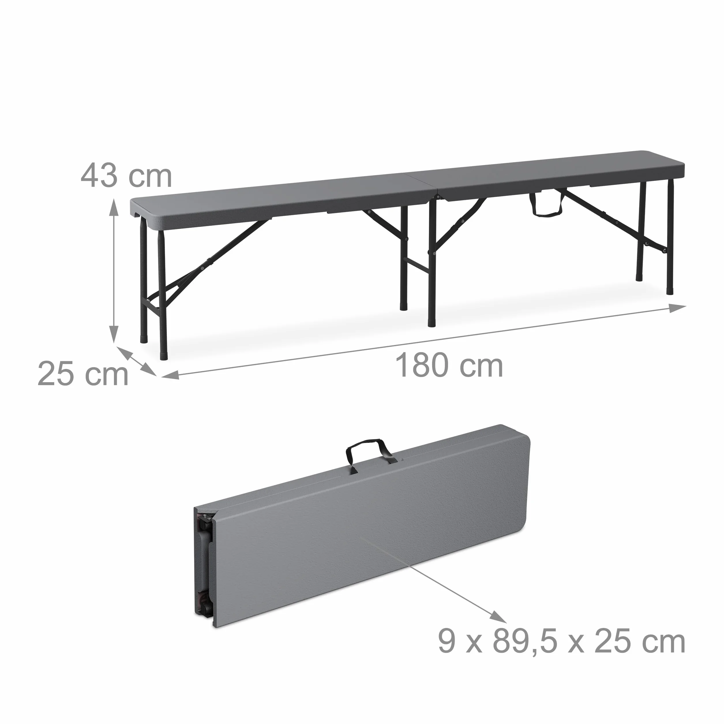 Relaxdays Conjunto Jardín Plegable 3 Piezas Mesa Exterior 180 cm Gris