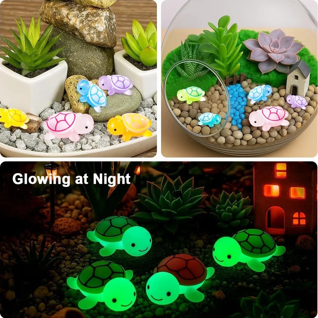 30 adornos en miniatura de tortugas que brillan en la oscuridad, decoraciones de tortugas de resina, adecuadas para jardines, paisajismo y proyectos de bricolaje.
