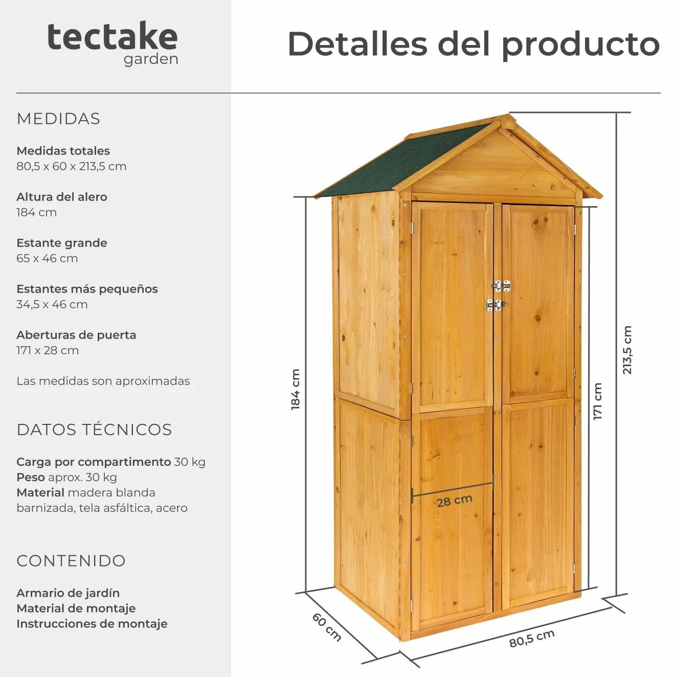 tectake Caseta Jardin Exterior Armario Herramientas con Estantes Madera
